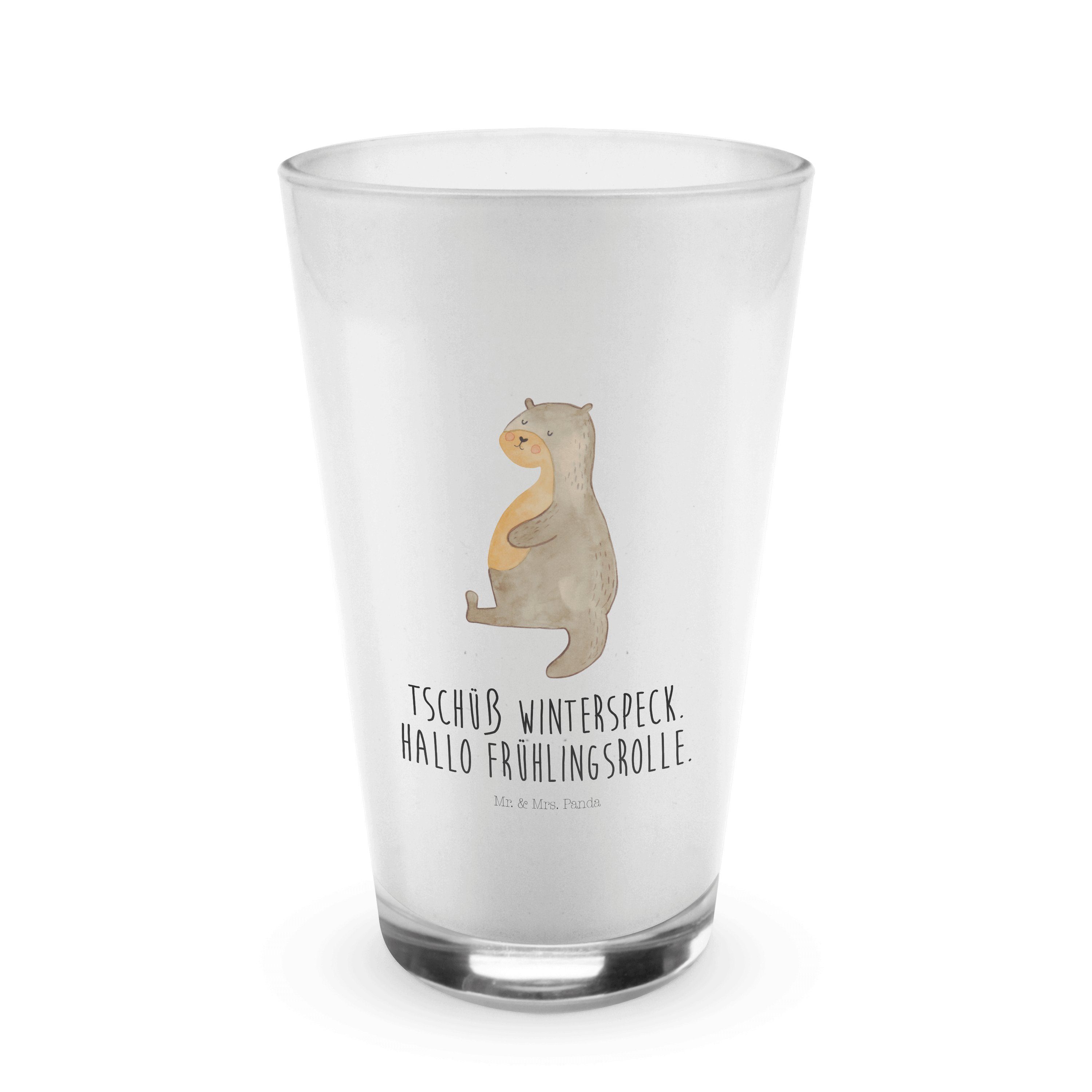 Mr. & Mrs. Panda Glas Otter Bauch - Transparent - Geschenk, Cappuccino Glas, Otter Seeotter, Premium Glas