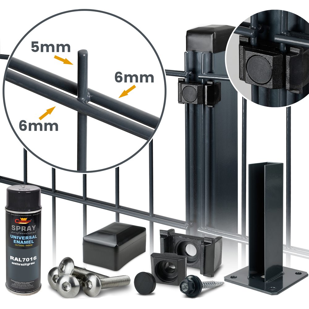 Roysson Doppelstabmattenzaun Doppelstabmattenzaun Komplettset Stabmattenzaun + Fußplatte (830mm)