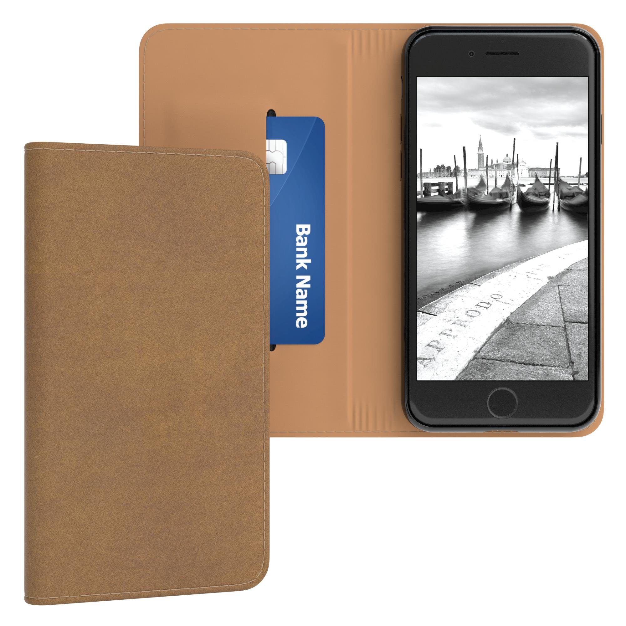 EAZY CASE Handyhülle Bookstyle Vintage für iPhone SE 2022/20,iPhone 8/7 4,7 Zoll, Handy Klapphülle Klapptasche Etui Standhülle Handy Hülle Hellbraun