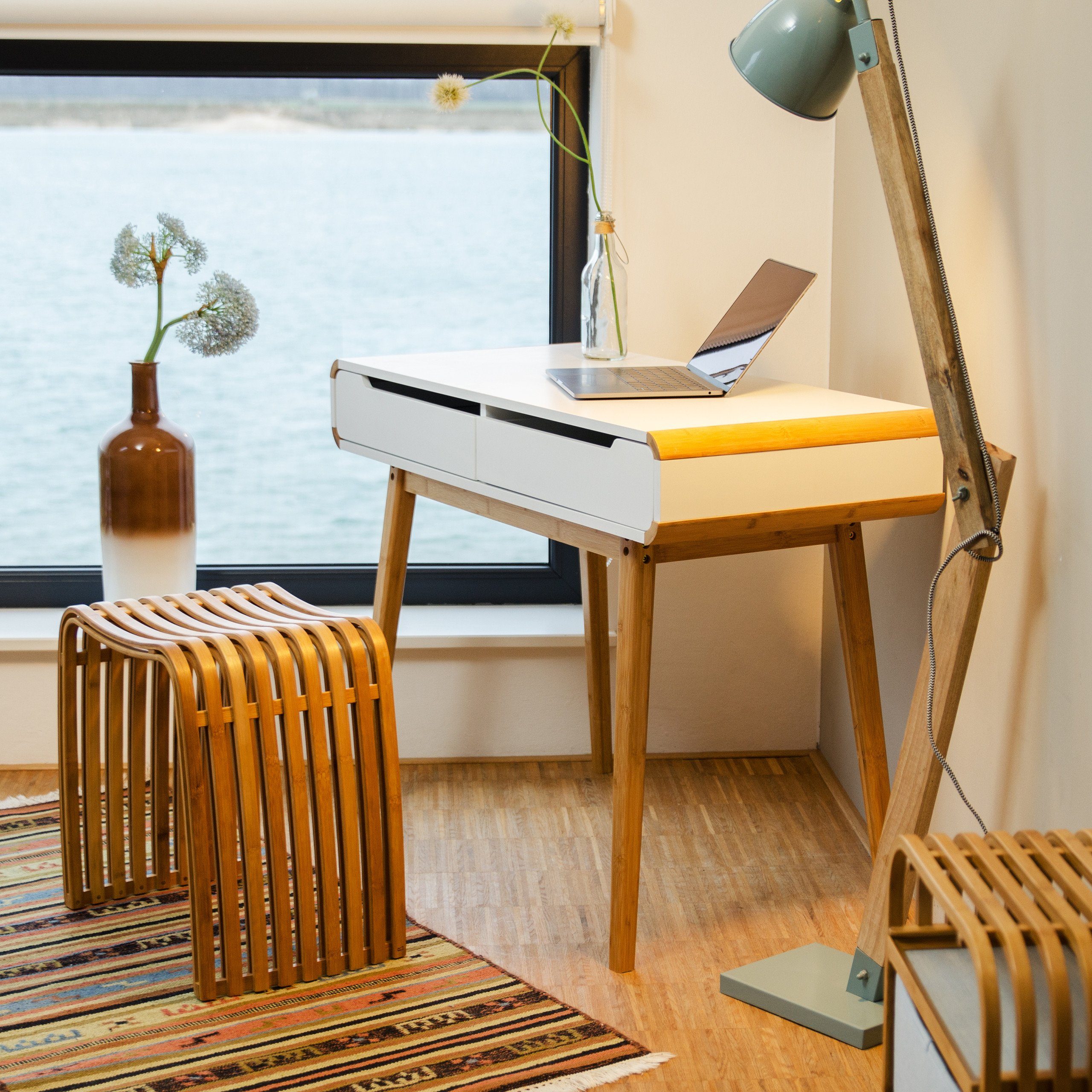 relaxdays Schreibtisch mit Schubladen in Weiß günstig online kaufen