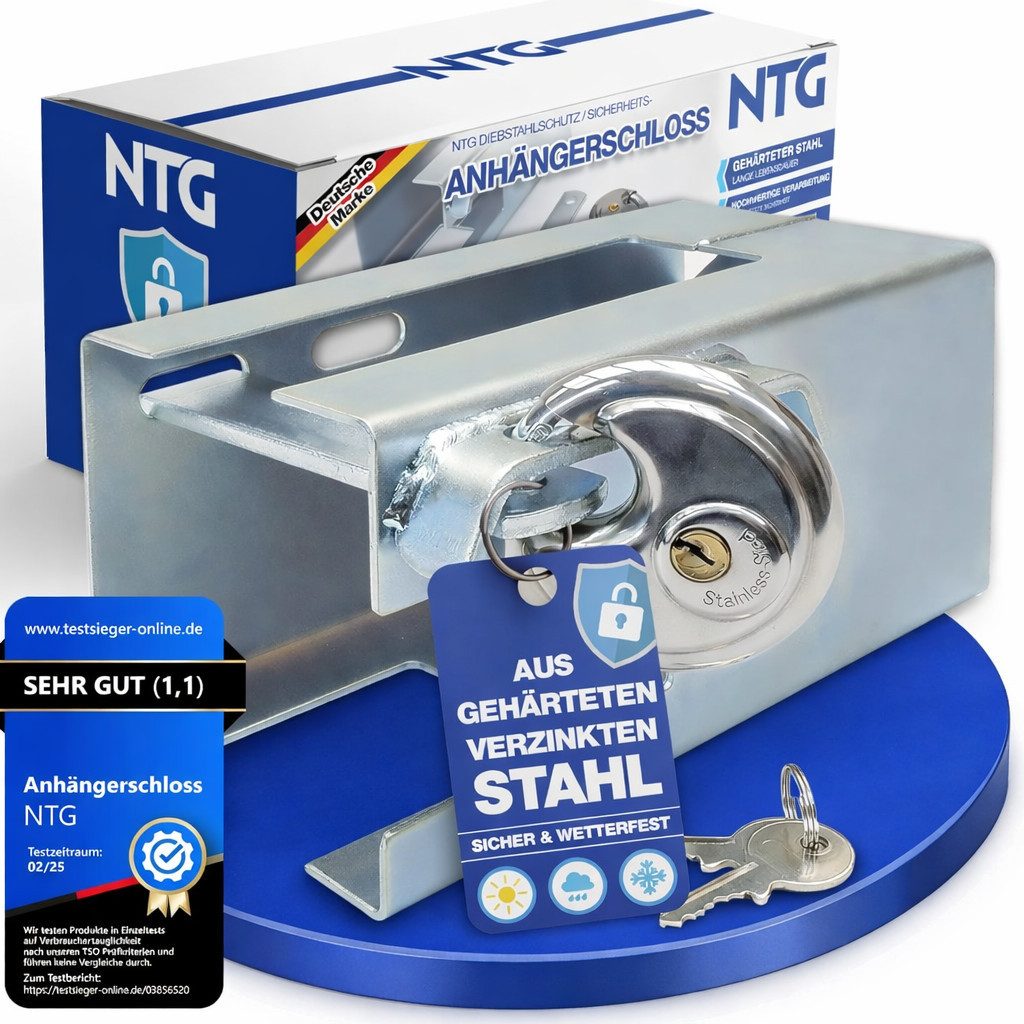 NTG Nutzfahrzeug Technik GmbH Anhängerschloss NTG Anhängerschloss Kupplungsschloss verzinkt und witterungsbeständig (1-tlg), U-Schloss, Vorhängeschloss, Hängevorhängeschloss, wetterfest, robust