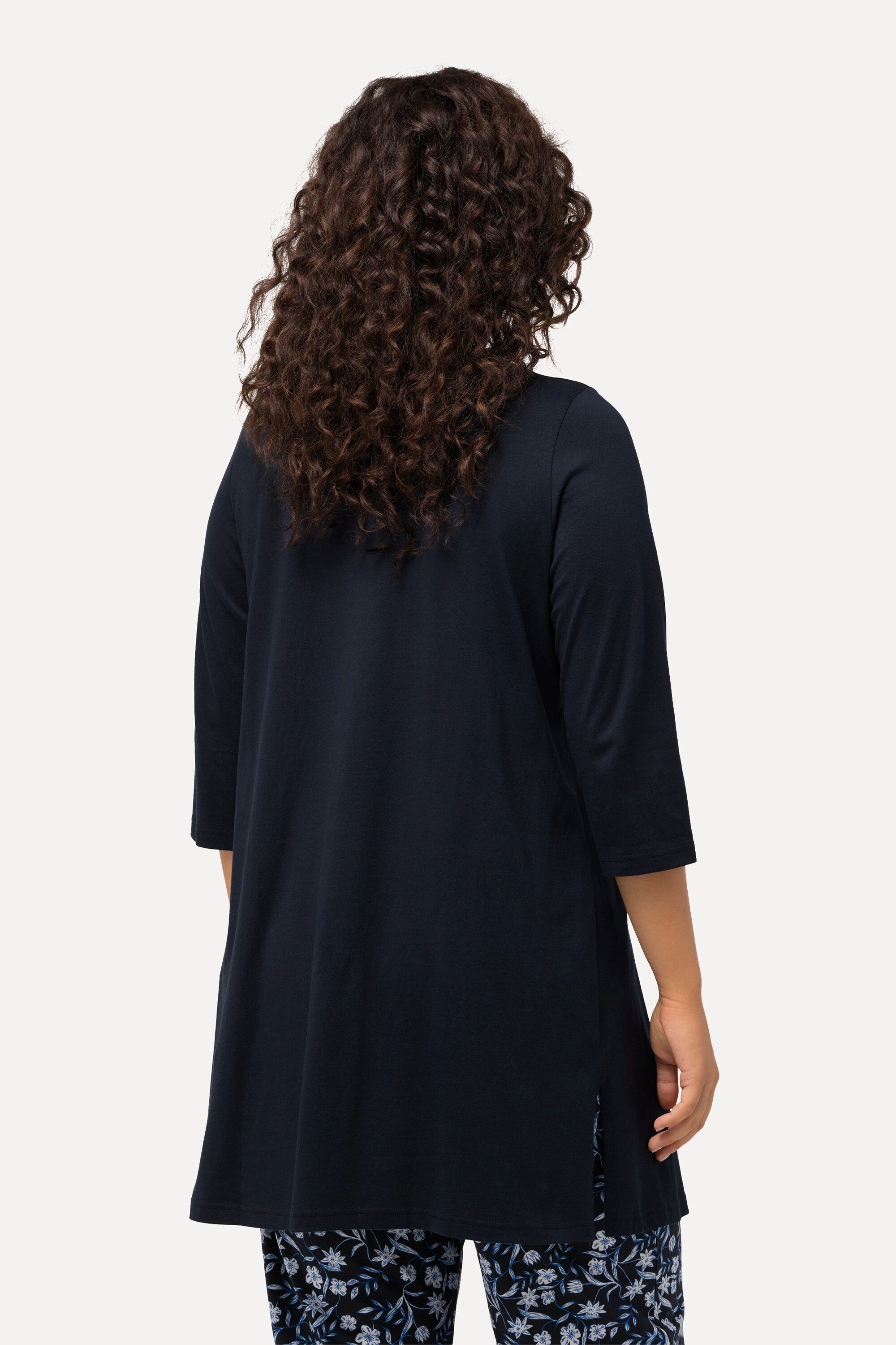Ulla Popken Longshirt Longshirt A-Linie V-Ausschnitt 3/4-Arm