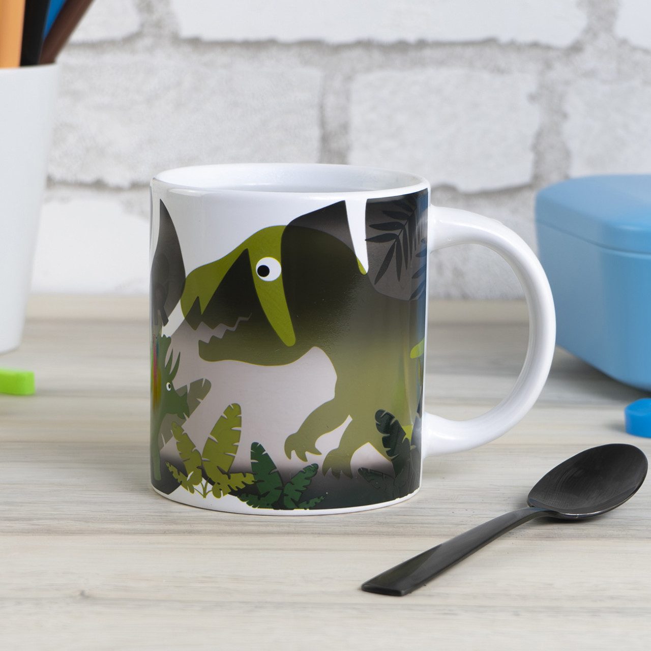 Geda Labels GmbH Tasse Farbwechsel Dinos, 1-tlg., Keramik, Grün, 250ml, mit Thermoeffekt