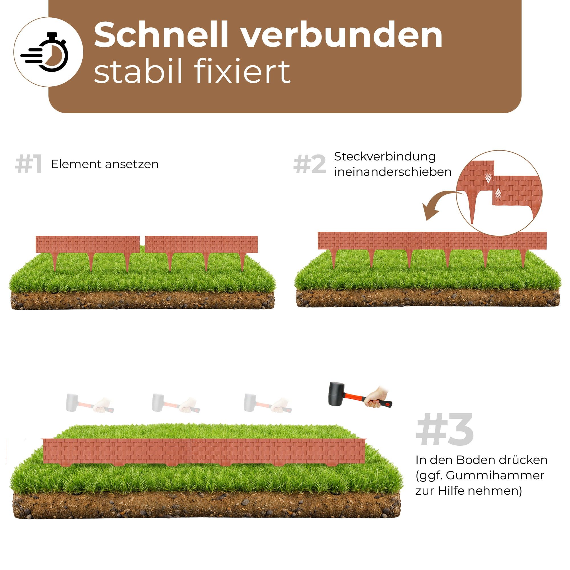 BooGardi Beetumrandung Rasenkante Rattanoptik, LxH: 400x9,5 cm, 5 Stück Anthrazit, Beeteinfassung flexibel Mähkante Gartenzaun – Bild 4 von 5