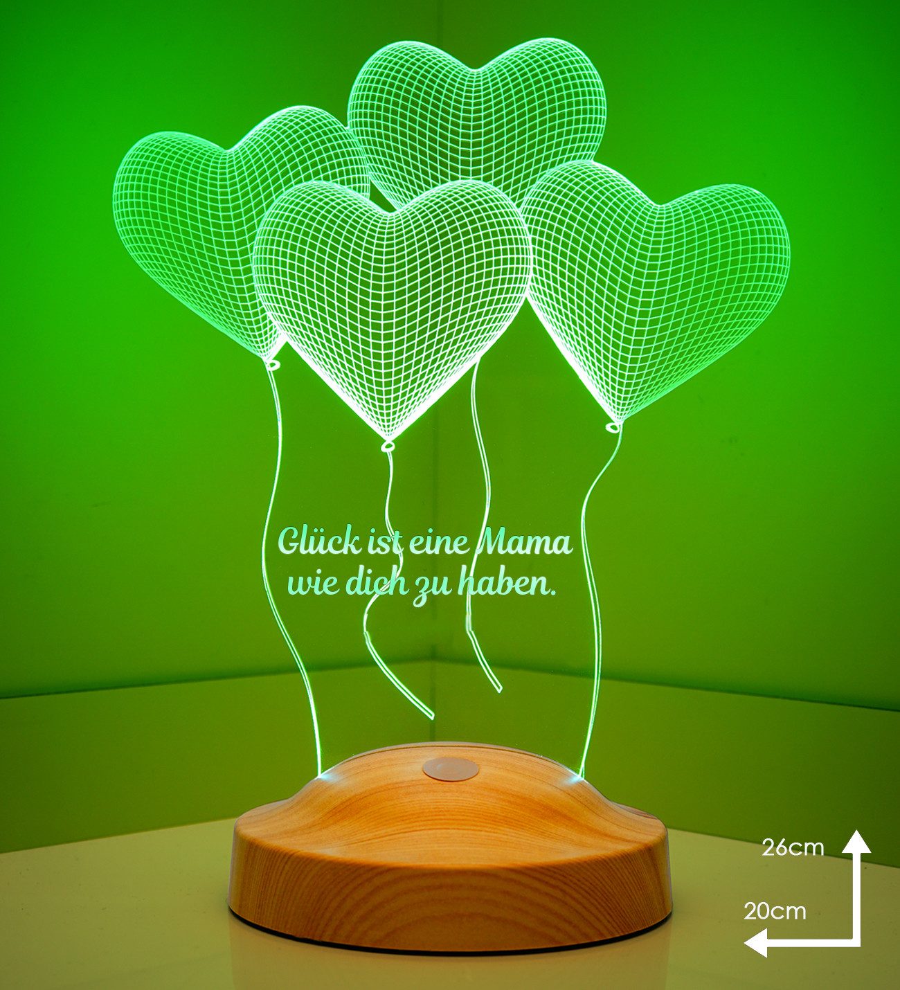 Geschenkelampe LED Nachttischlampe Vier Herzen 3D günstig online kaufen