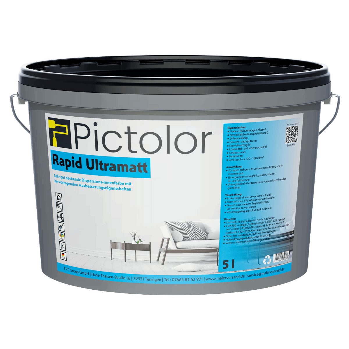 Pictolor Glättekelle Pictolor® Rapid Ultramatt 5 Liter Weiß