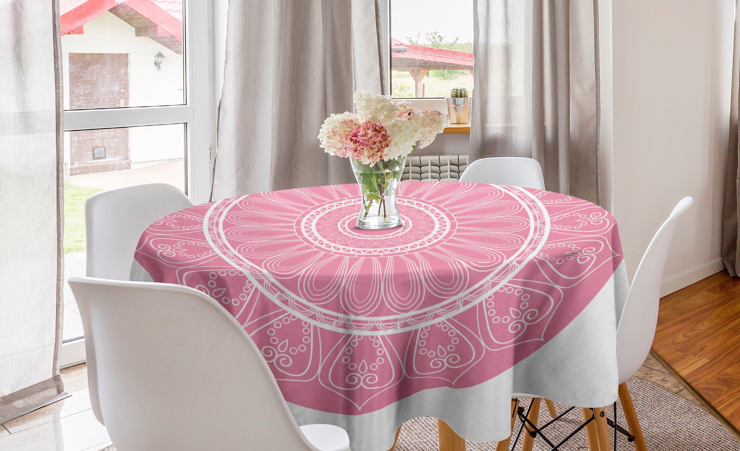 Abakuhaus Tischdecke Kreis Tischdecke Abdeckung für Esszimmer Küche Dekoration, rosa Mandala Kultur