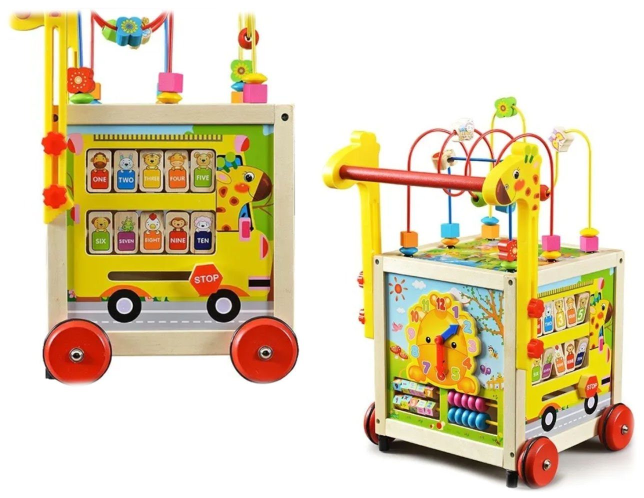 Lauflernwagen Holzwagen 10in1, Schieber, Lernwürfel,Abakus,ab 18 Monate