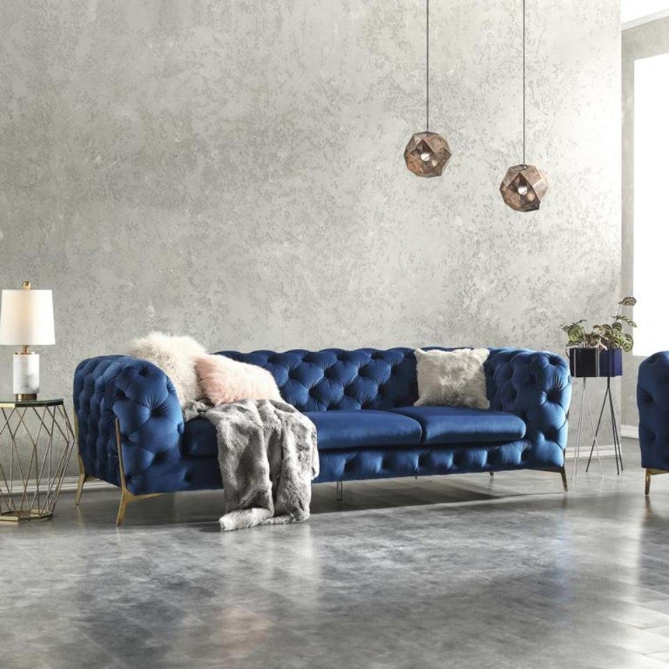 in Sofa JVmoebel XXL Sofa Europe Sitz Polster Chesterfield Textil Big Couch Blauer 3 Sitzer, Made