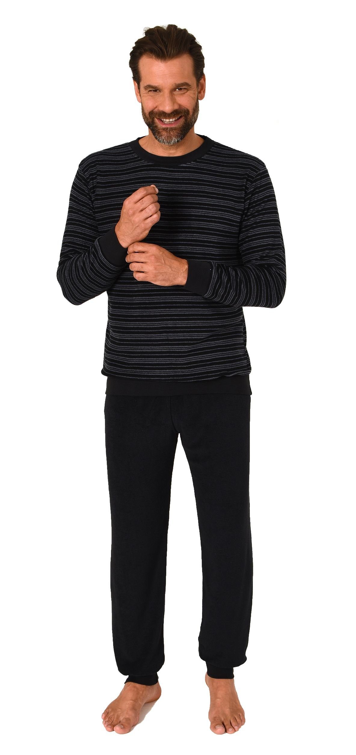 Normann Pyjama Herren langarm Frottee Schlafanzug mit Bündchen - auch in Üb günstig online kaufen