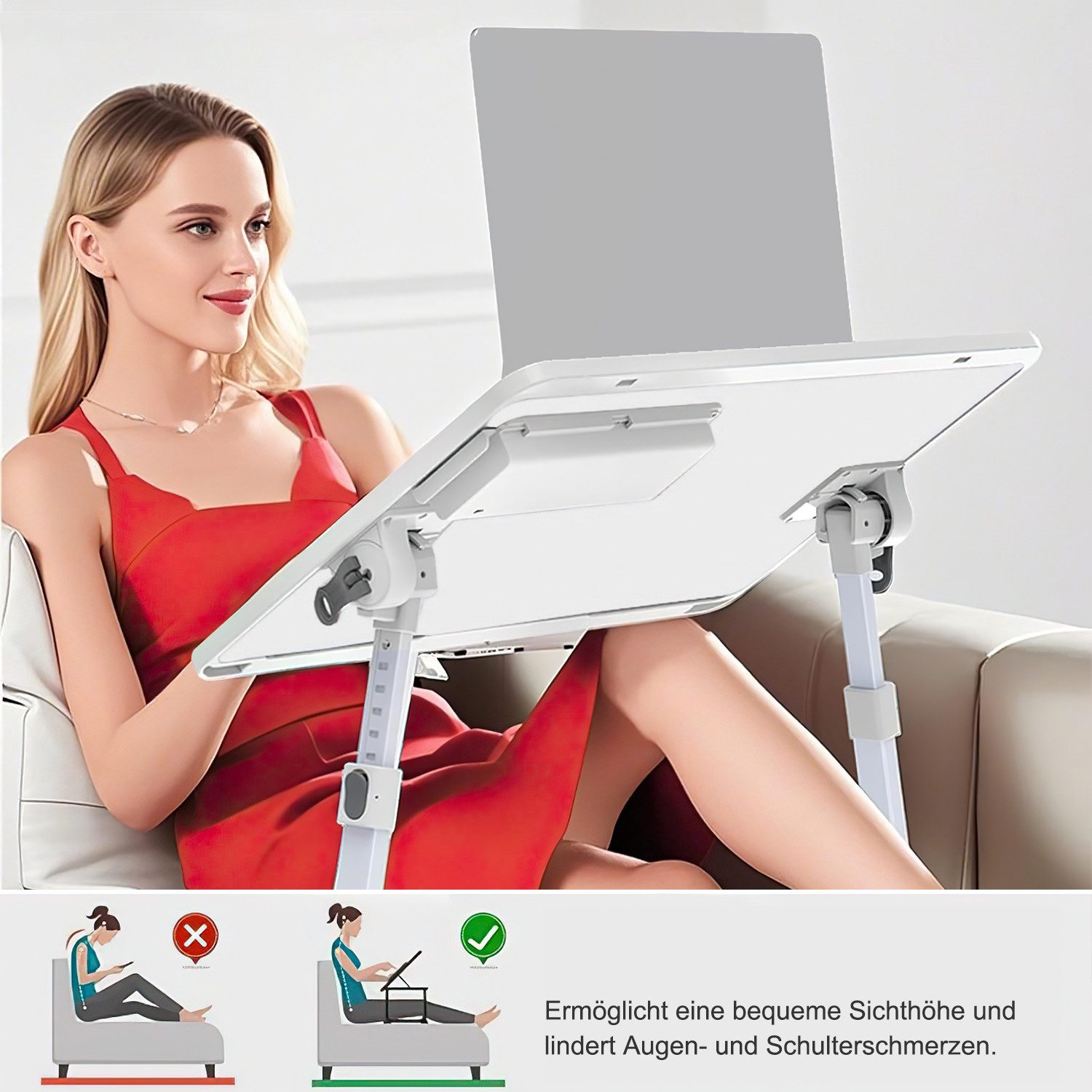 SURFOU Laptoptisch Tisch Laptop Bett Laptopständer Tablett mit Füßen 40 x 60cm (Ausklappbar mit Schublade Klappbarer Lapdesk), Höhenverstellbar mit 5 Einstellba – Bild 4 von 5