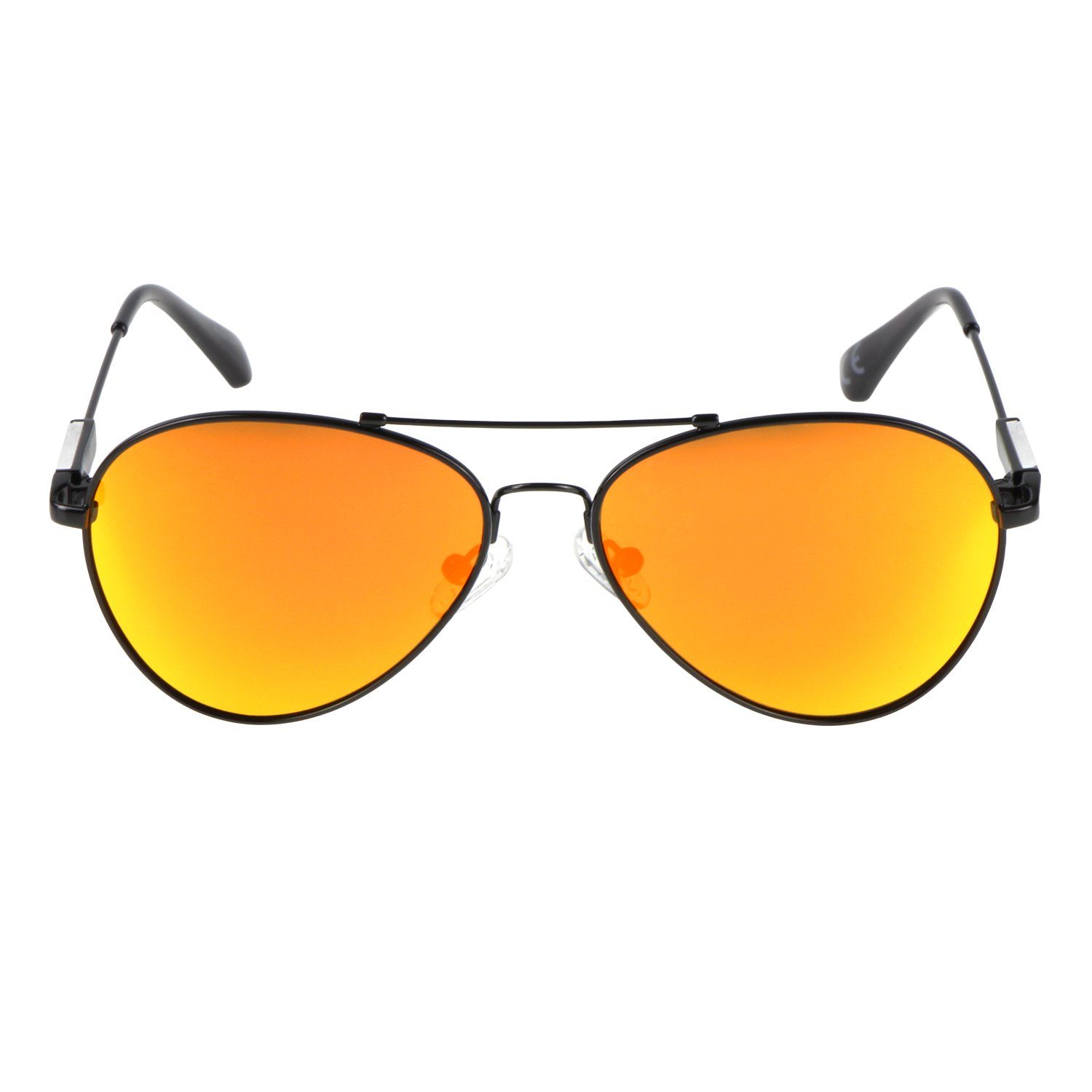 mit - Brillenputztuch Flieger-Brille für Metall Jahre, 6 ActiveSol Pilotenbrille SUNGLASSES Verspiegelt Sonnenbrille Nasenbügel Kinder, Bügel Schiebeschachtel) im und Orange (inklusive Metall 10 Memory Schwarz -