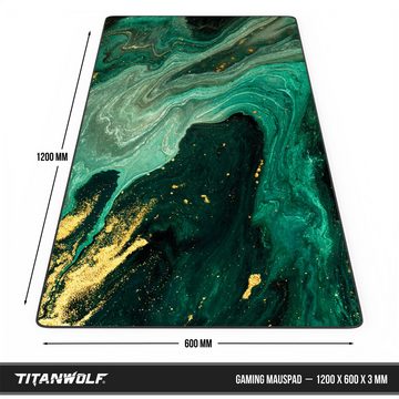 Titanwolf Gaming Mauspad XXXL Speed Mousepad 1200 x 600 x 3 mm, große Schreibtischauflage, rutschfest, abwaschbar, Geschwindigkeit & Präzision, Marmor Grün Gold