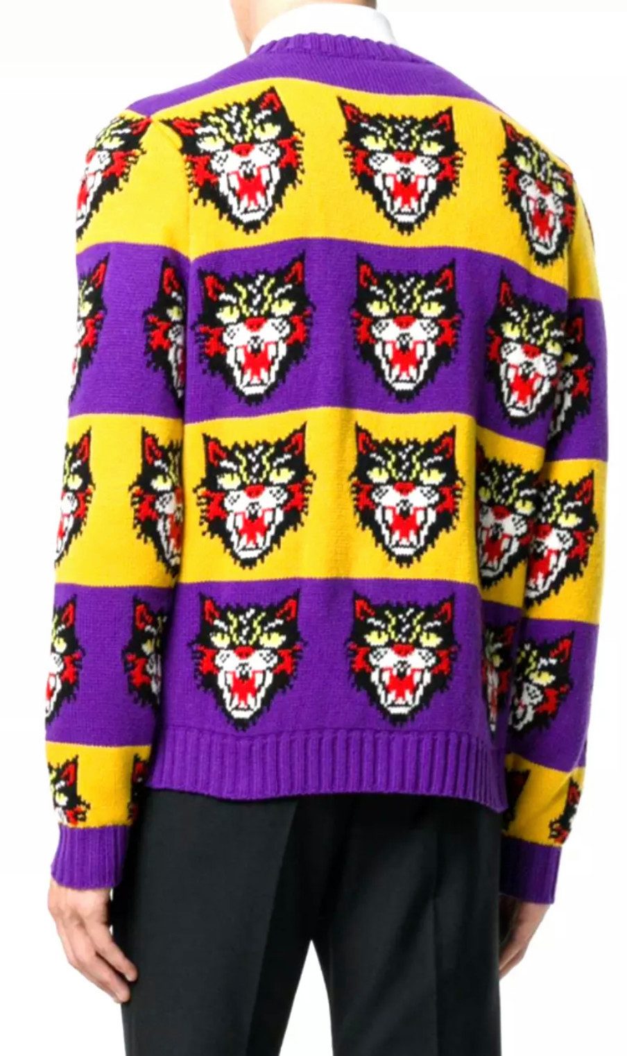 GUCCI Strickpullover Angry Cat Tiger Pullover Allover-Jacquard-Strickmuster mit kontrastierenden Bündchen