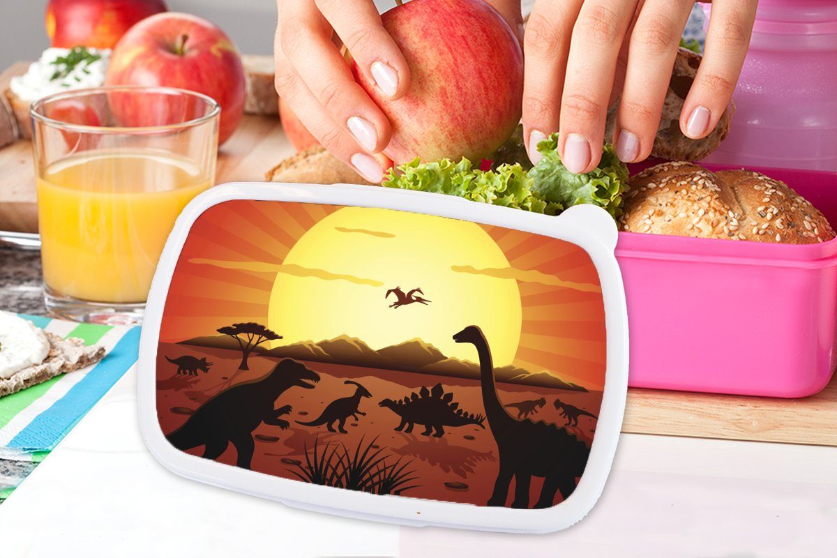 Kunststoff Snackbox, MuchoWow - Erwachsene, Sonne - (2-tlg), - Mädchen, Dino Kunststoff, Lunchbox für - Zeichnung - Natur Kinder Jungen, Brotdose rosa Kinder, Brotbox
