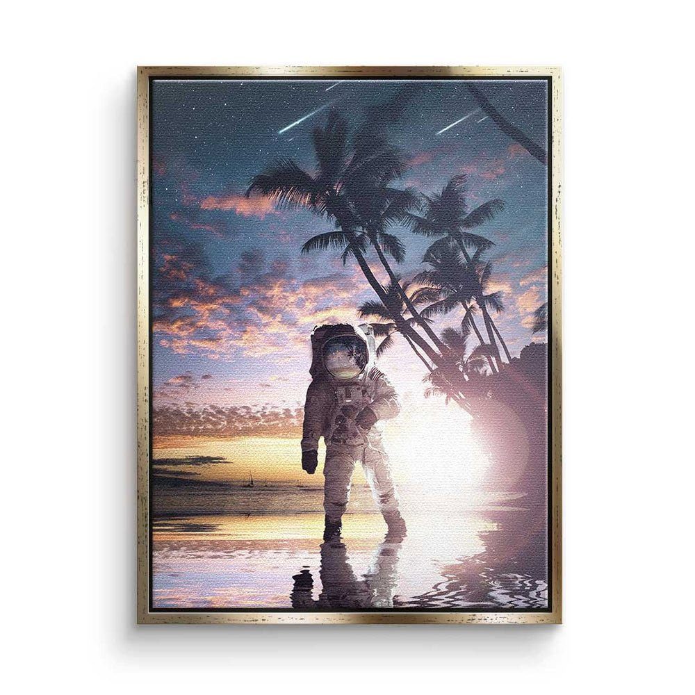 DOTCOMCANVAS® Leinwandbild Astronaut Walk, Premium Leinwandbild - Pop Art - Astronaut Walk - Mindset goldener Rahmen