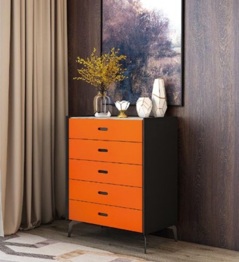 JVmoebel Kommode Italienischer Hochschrank in Orange mit fünf Schubladen aus Holz (1 St), Made in Europa