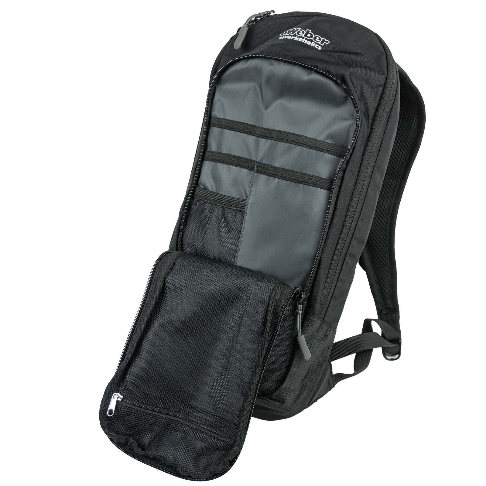 Weber GmbH Rucksack #Werkeholics Outdoor Fahrrad Offroad Rucksack schwarz 10 l, Fach für 2-Liter Trinkblase, viele Innenfächer