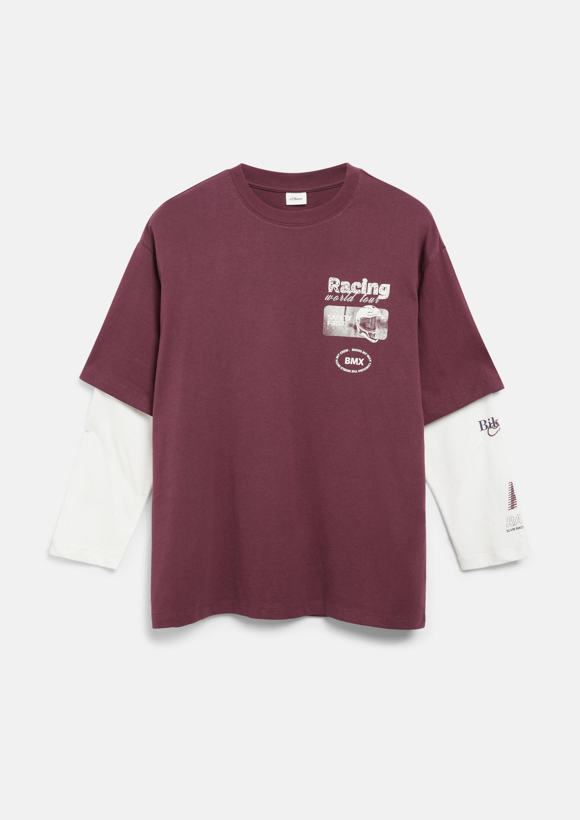 s.Oliver Langarmshirt T-Shirt Oversize Longsleeve im 2in1-Look und Print-Details
