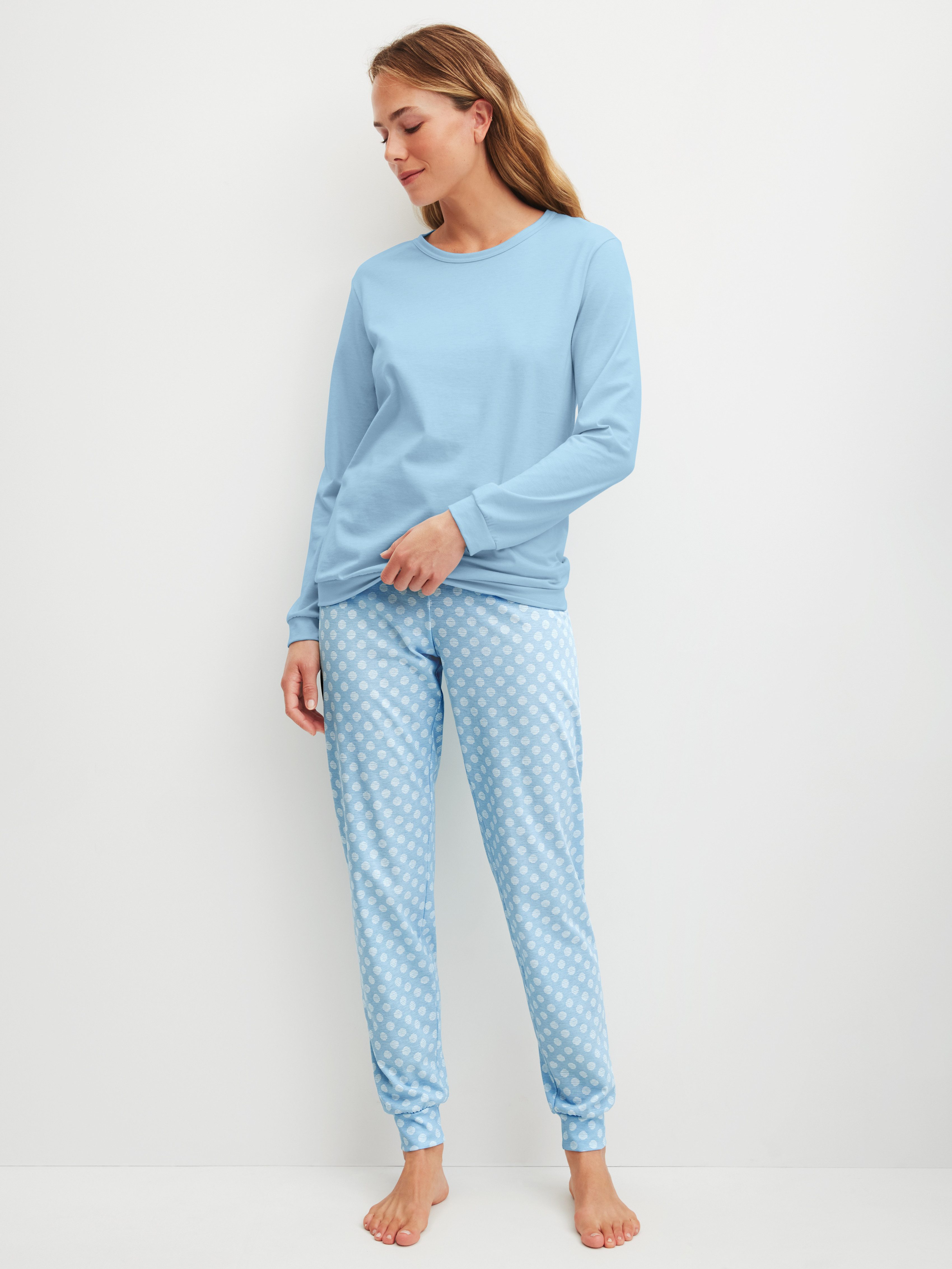 CALIDA Schlafanzug Lovely Nights (2 tlg) Oberteil uni, Hose gestreift, Rund günstig online kaufen