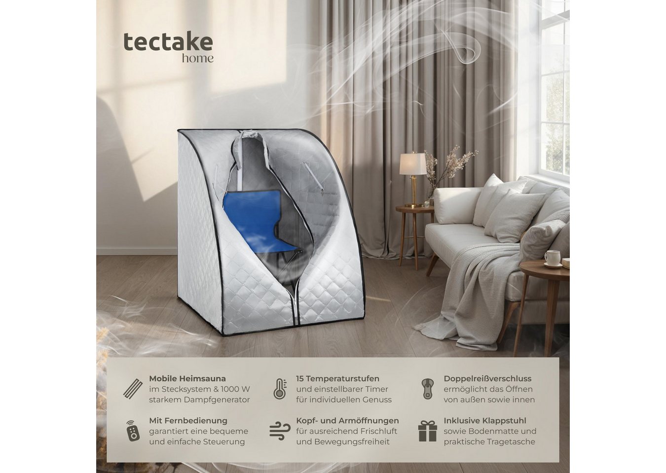 Thumbnail - tectake Sauna Mobile Dampfsauna, 2 Liter Dampfgenerator mit 1000 W