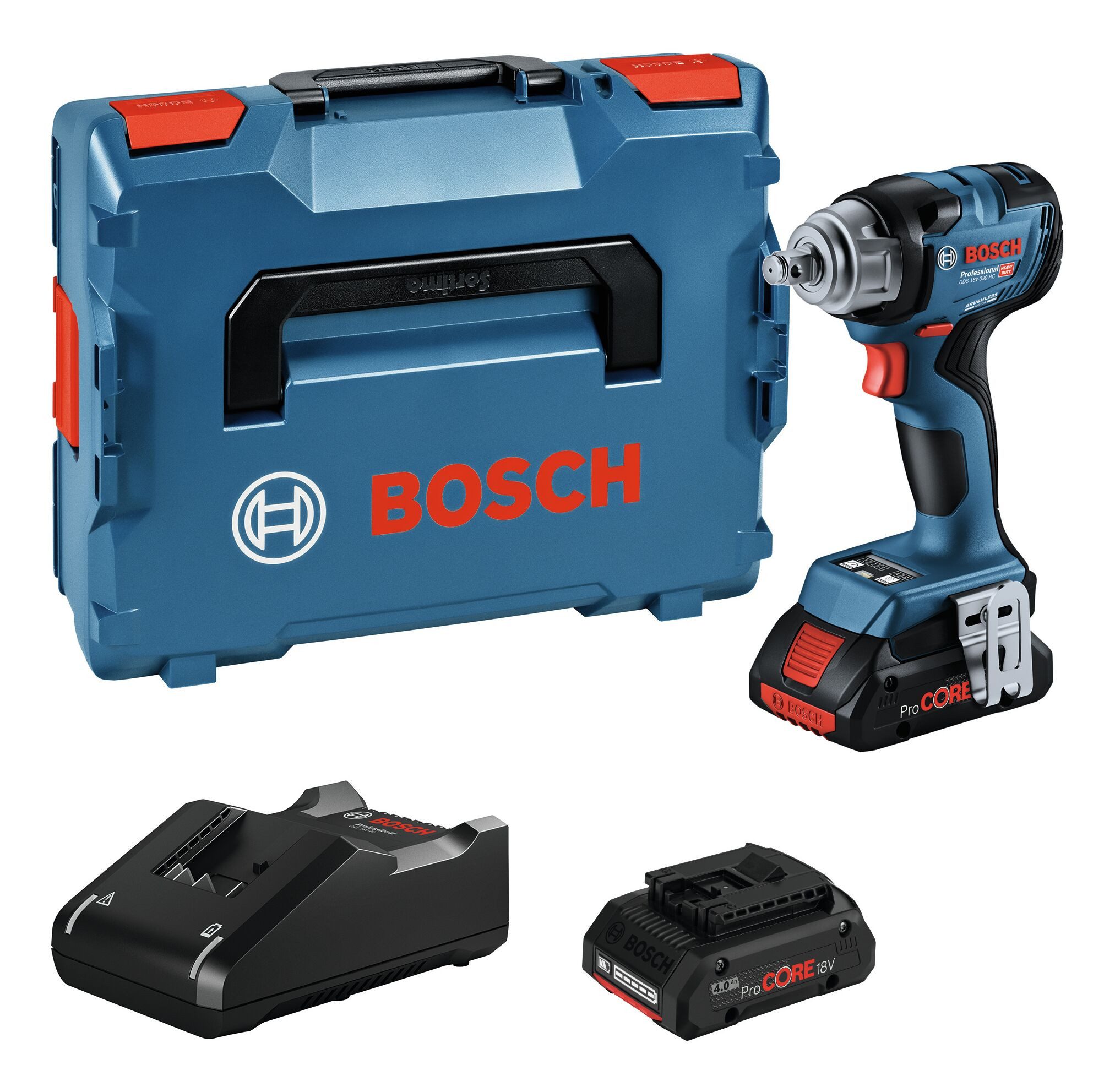 BOSCH Akku-Schlagschrauber GDS 18V-330 HC, 330 Nm, Drehschlagschrauber mit 2x Akku ProCORE 4 Ah - in L-BOXX 136