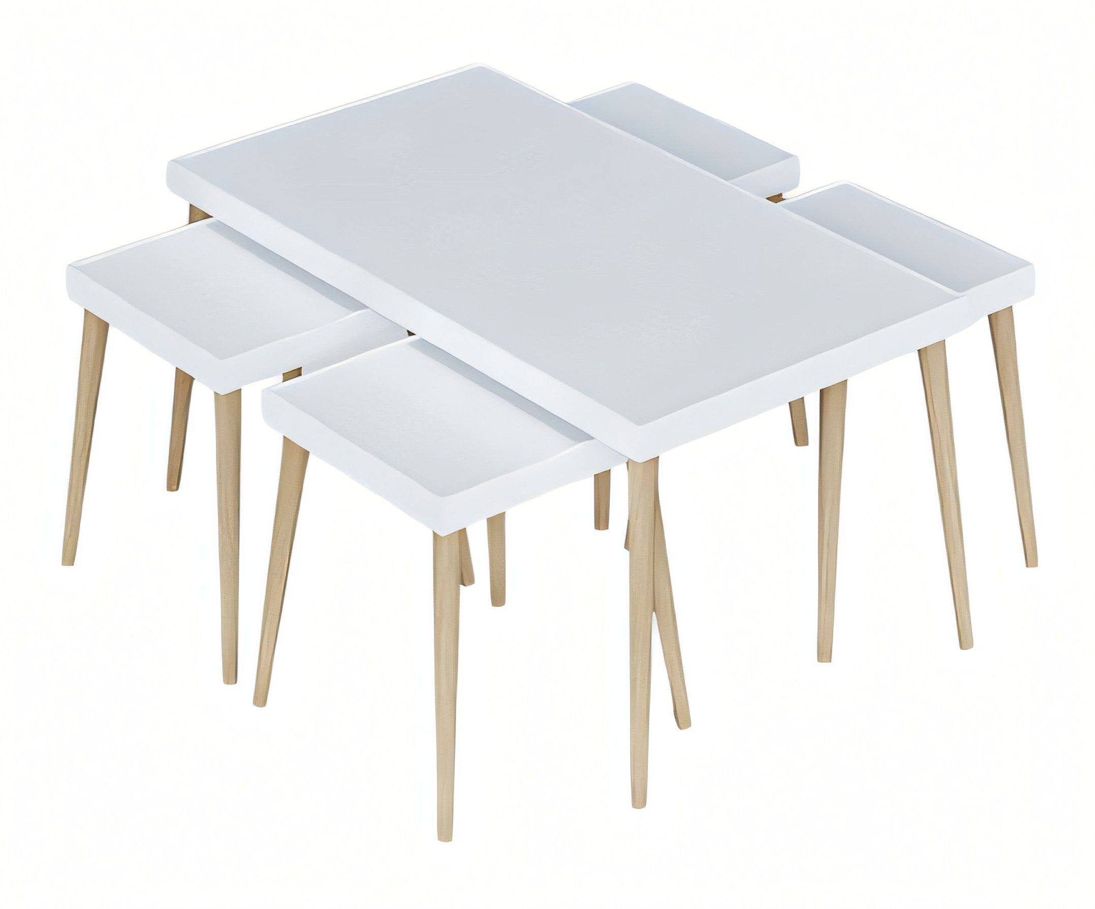 JVmoebel Couchtisch Weißer moderner Couchtisch mit Beistelltischen aus Holz (MaßeCouchtisch, Maße 4x Beistelltische), Made in Europe