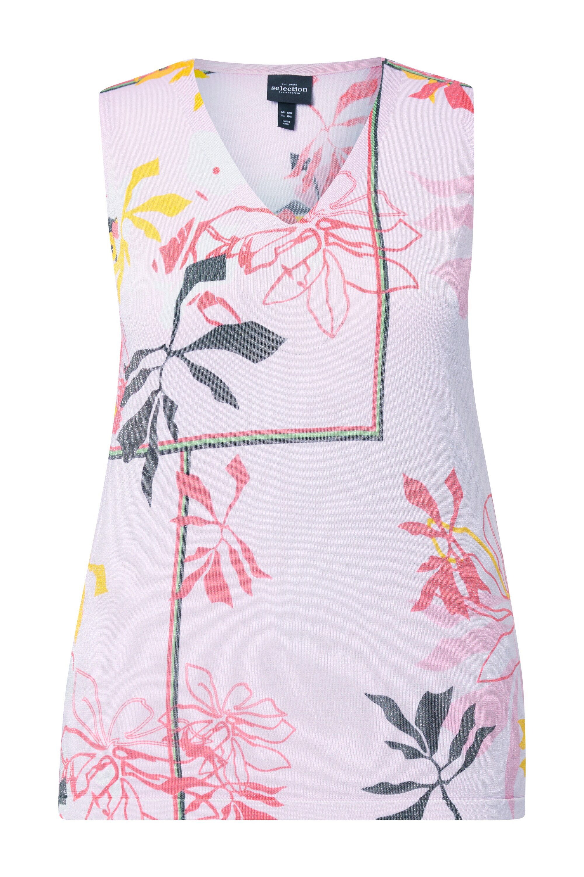 Ulla Popken Pullunder Stricktop florales Muster V-Ausschnitt ärmellos