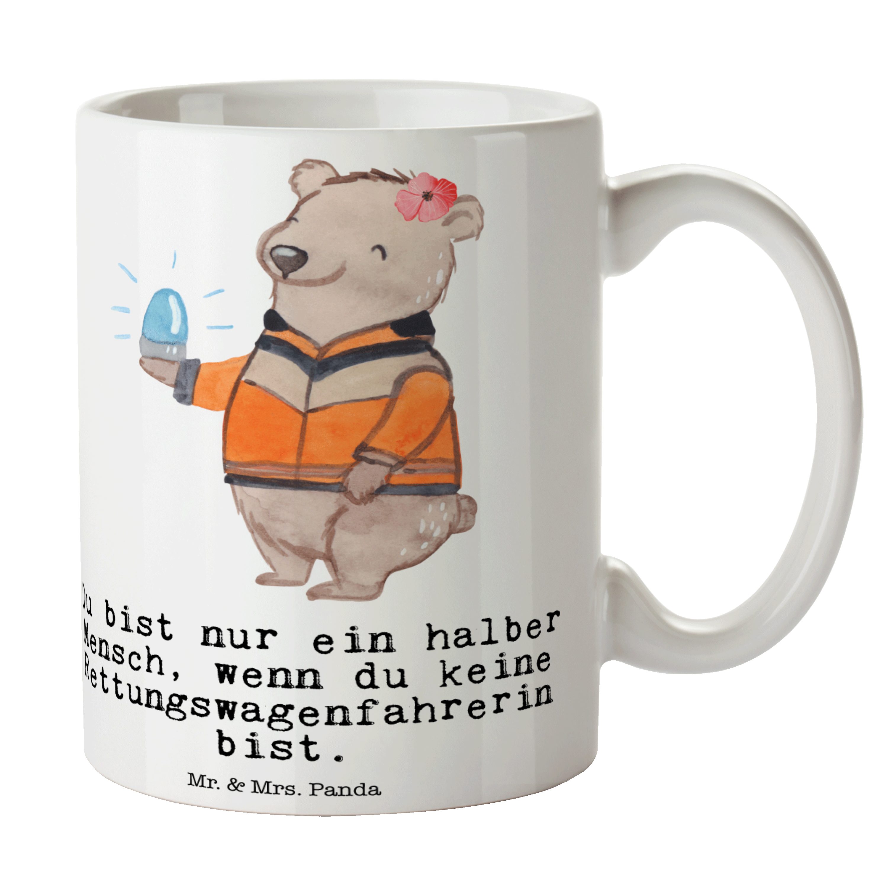 Mr. & Mrs. Panda Tasse Rettungswagenfahrerin mit Herz - Weiß - Geschenk, Kaffeetasse, Büro T, Keramik