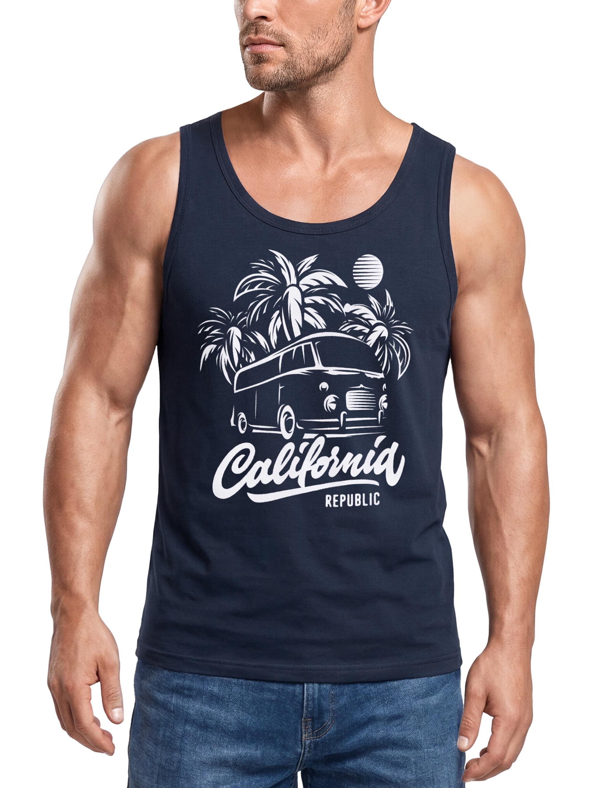 Neverless Neverless Tanktop Herren Tank-Top California Surf Retro Bus Abenteuer Urlaub Palmen mit Print