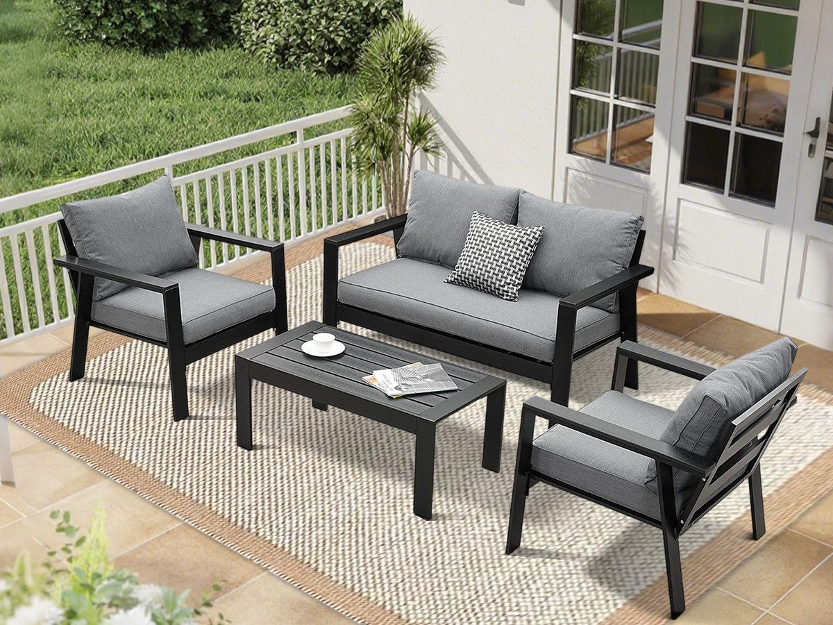 MeXo Gartenlounge-Set Gartenmöbel Set 4 Personen Aluminium wetterfest Hochl günstig online kaufen