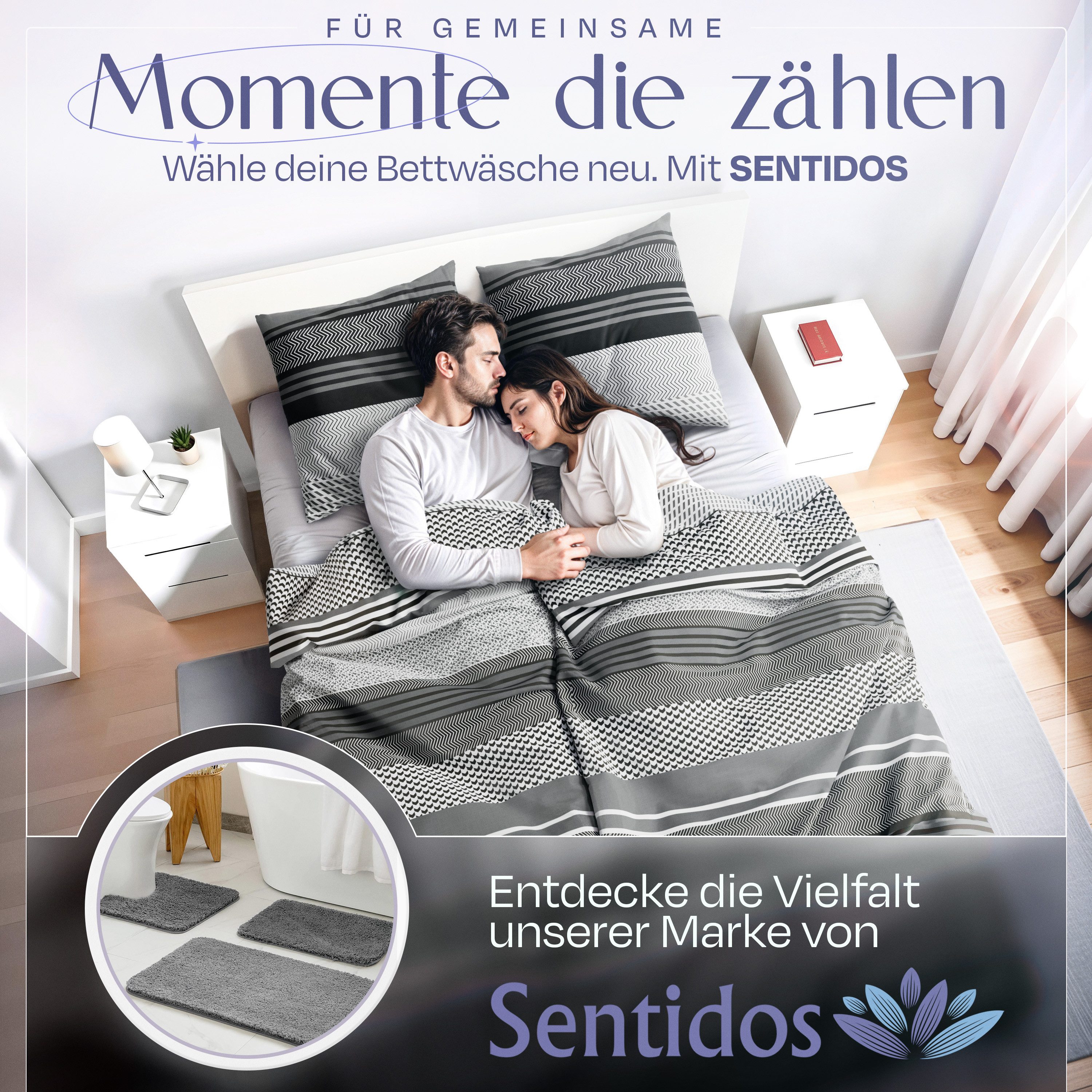 Sentidos Bettwäsche Set 135x200cm 4teilig %100 Baumwolle, Baumwolle, 2 teilig, mit Reißverschluss, geeignet für Winter oder Sommer – Bild 5 von 5