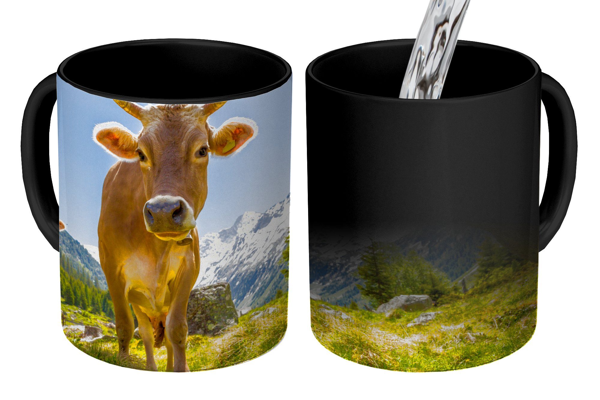 Geschenk MuchoWow Keramik, Teetasse, Kühe Farbwechsel, Sonne Tasse Zaubertasse, Österreich, - Kaffeetassen, -