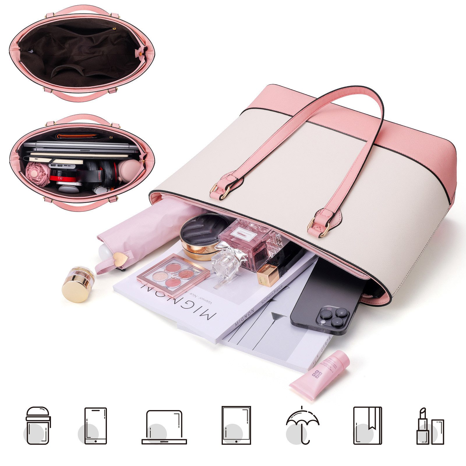 OKWISH Henkeltasche Umhängetasche Handtasche Tragetasche Aktentasche Tasche (Schultertasche Arbeitstasche Messenger-Tasche Top Griff Schultergurt, 4-tlg., Bürotasche, Ledertasche, Unitasche, Freizeittasche), für Frau Frauen Jungen Freizeit Business Schule Büro Reisen usw