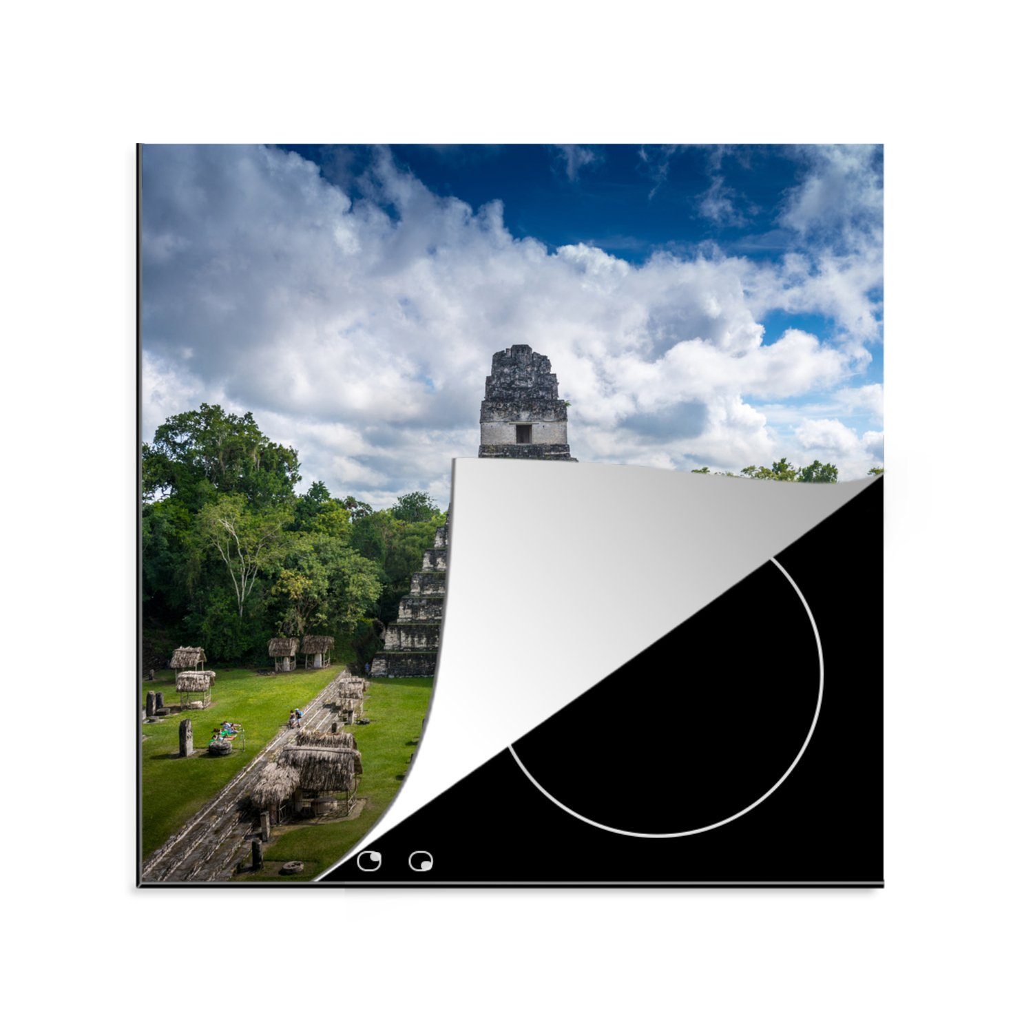 MuchoWow Herdblende-/Abdeckplatte Guatemala - Pyramide - Wolke, Vinyl, (1 tlg), 78x78 cm, Ceranfeldabdeckung, Arbeitsplatte für küche