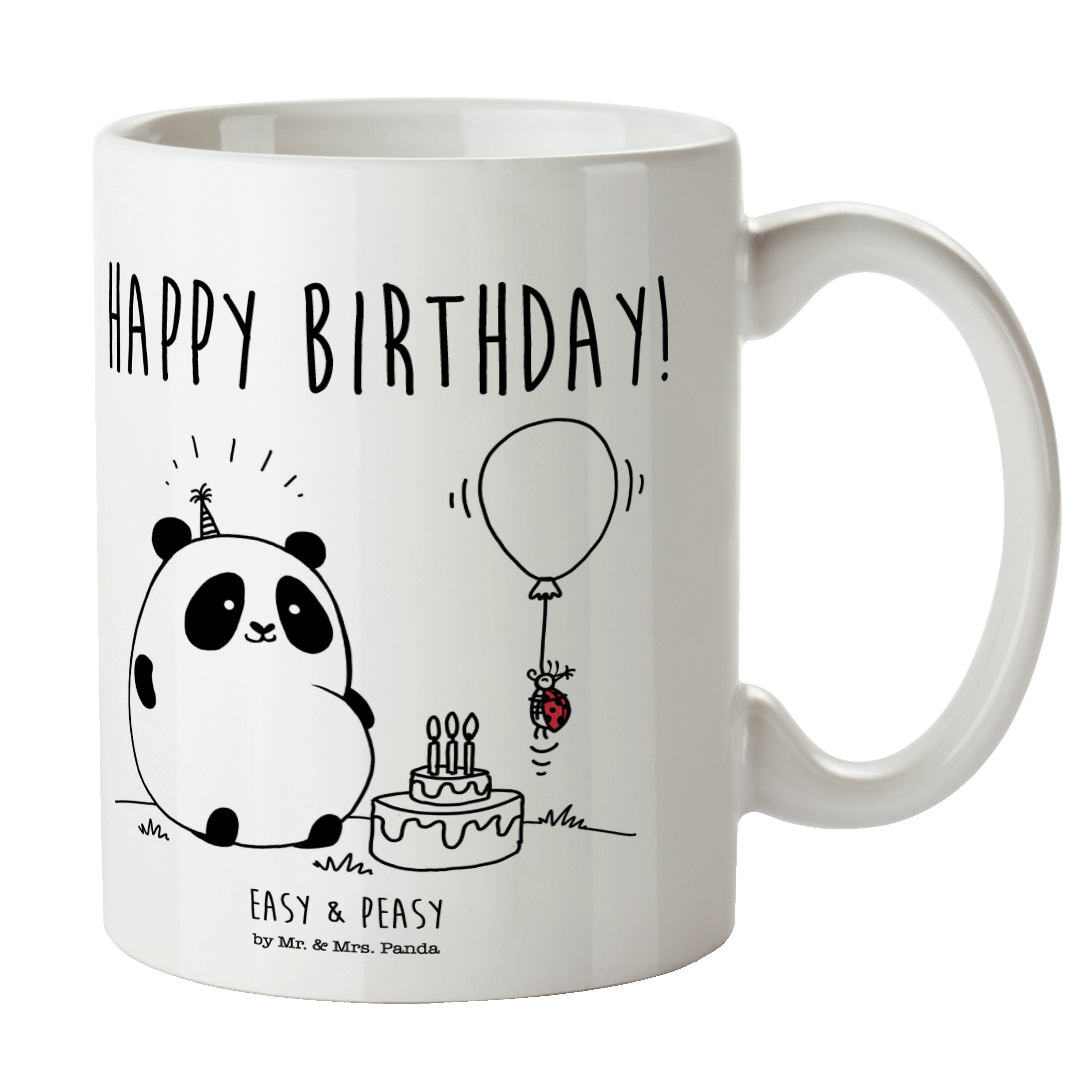 Weiß Peasy Panda Birthday Geschenk, Tasse, - Happy & Tasse Teebecher, Easy & Büro Mrs. Mr. - Keramik