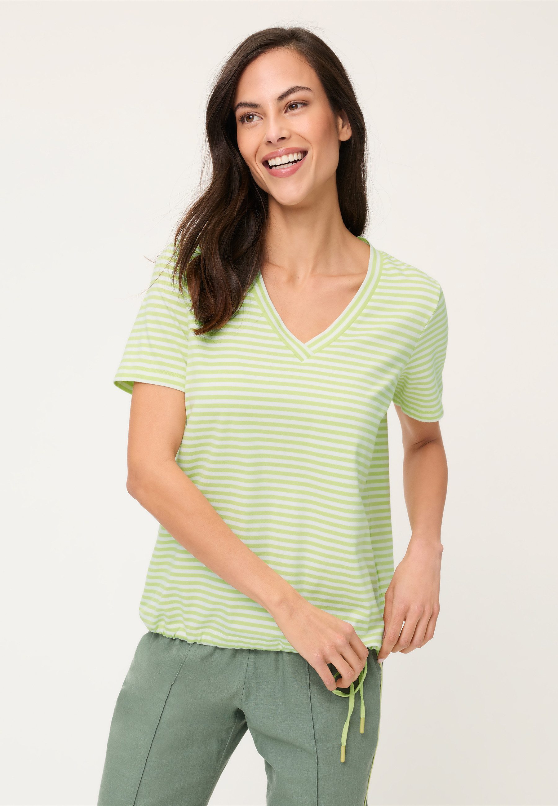 Olsen T-Shirt mit V-Ausschnitt und Tunnelzug