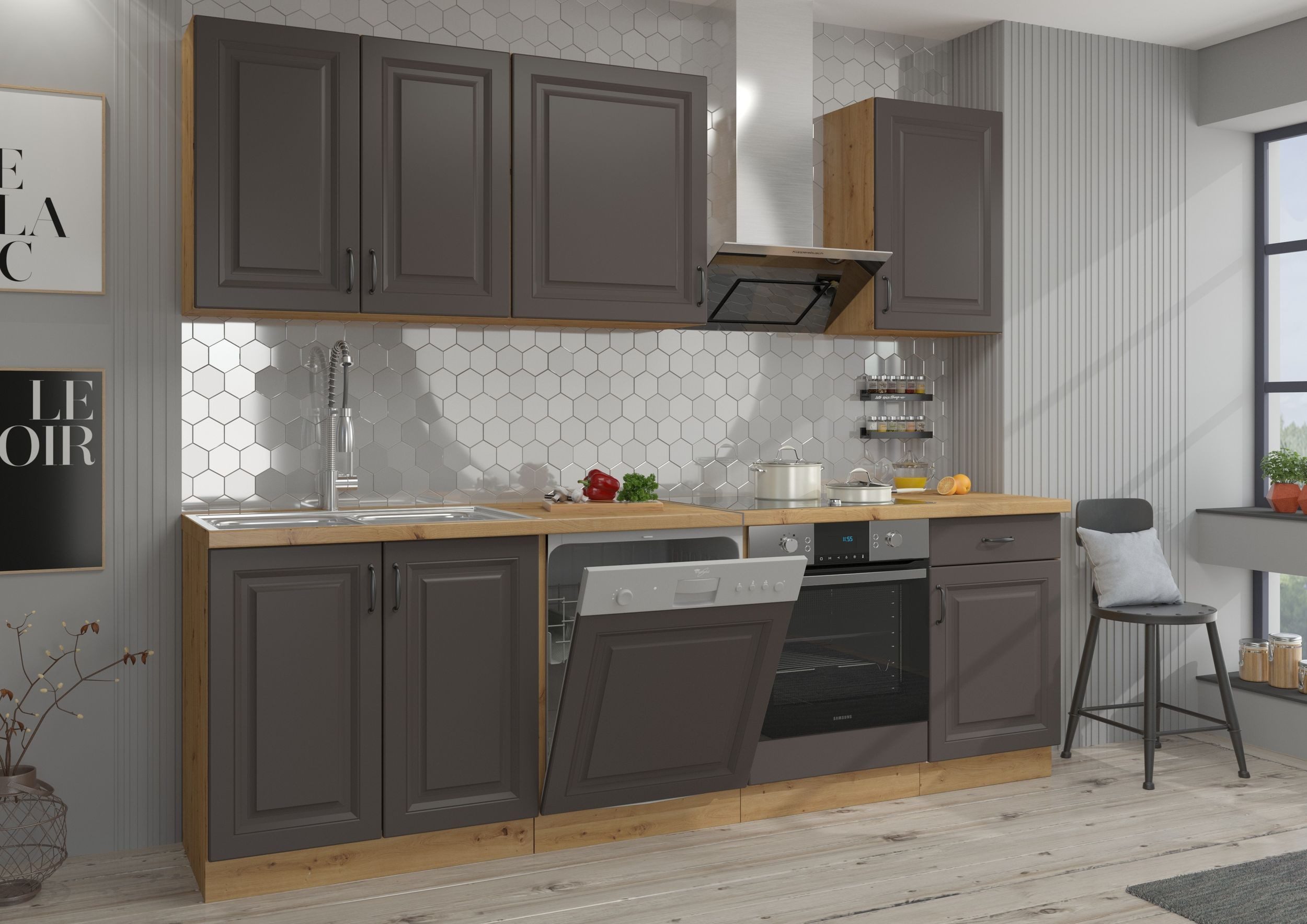Küchen-Preisbombe Кухниzeile Stilo Grau 250 cm Кухниblock Einbauküche Landhaus Küche erweiterbar