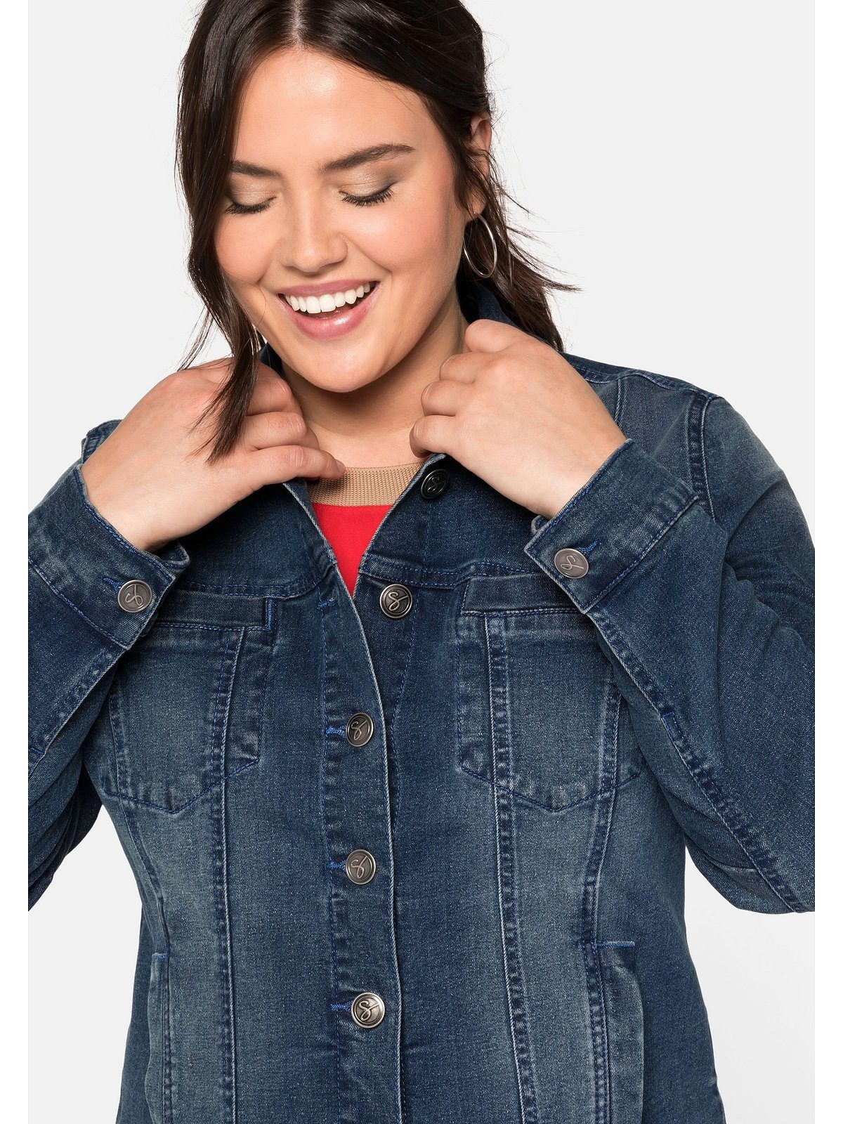 Sheego Jeansjacke Große Denim in Größen Form kurzer blue modisch