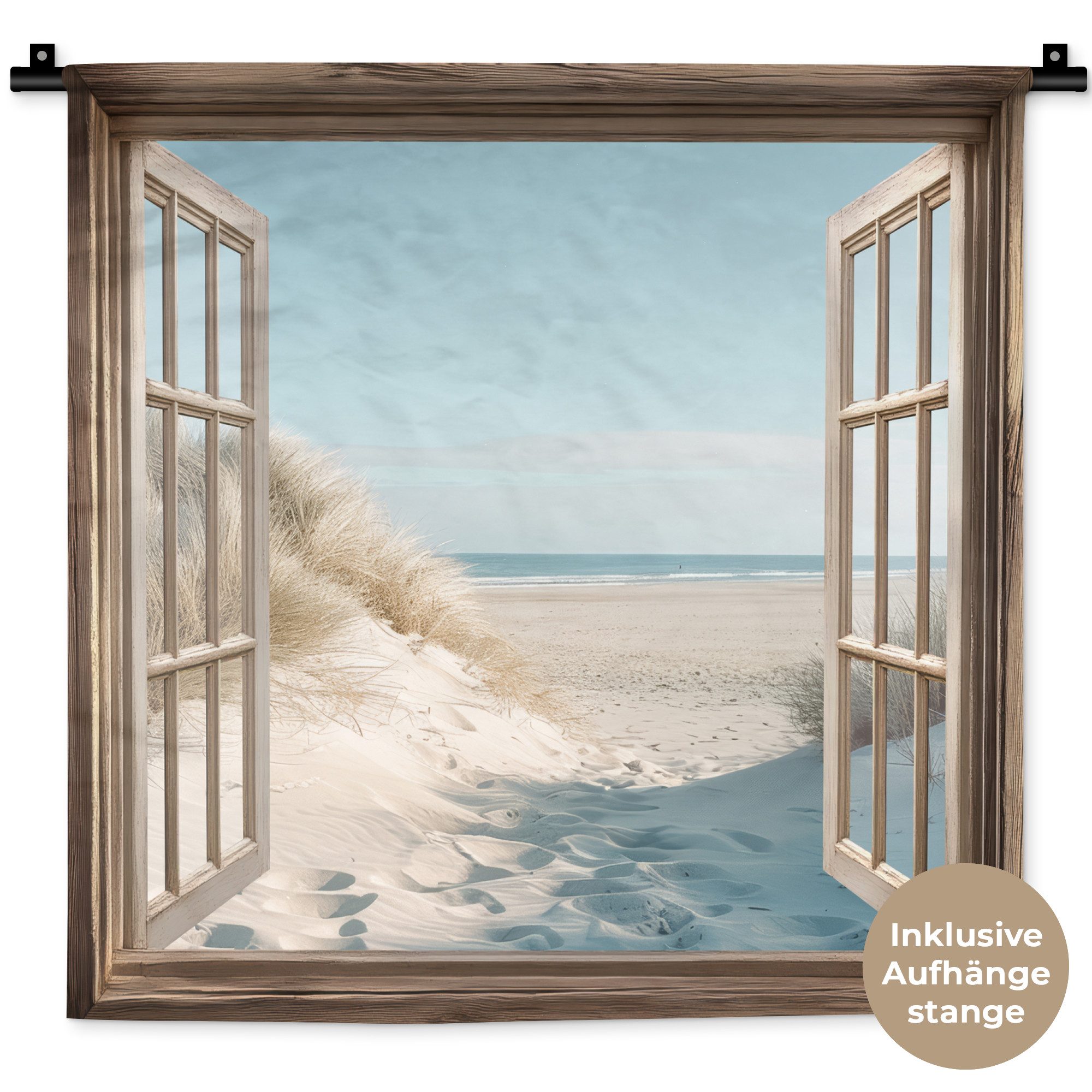 MuchoWow Wandteppich Aussicht - Hochgras - Dünen - Meer - Landschaft, Quadratisch, Höhe: 3 mm, Wand Teppich, Deko für an den Wand, 60x60 cm