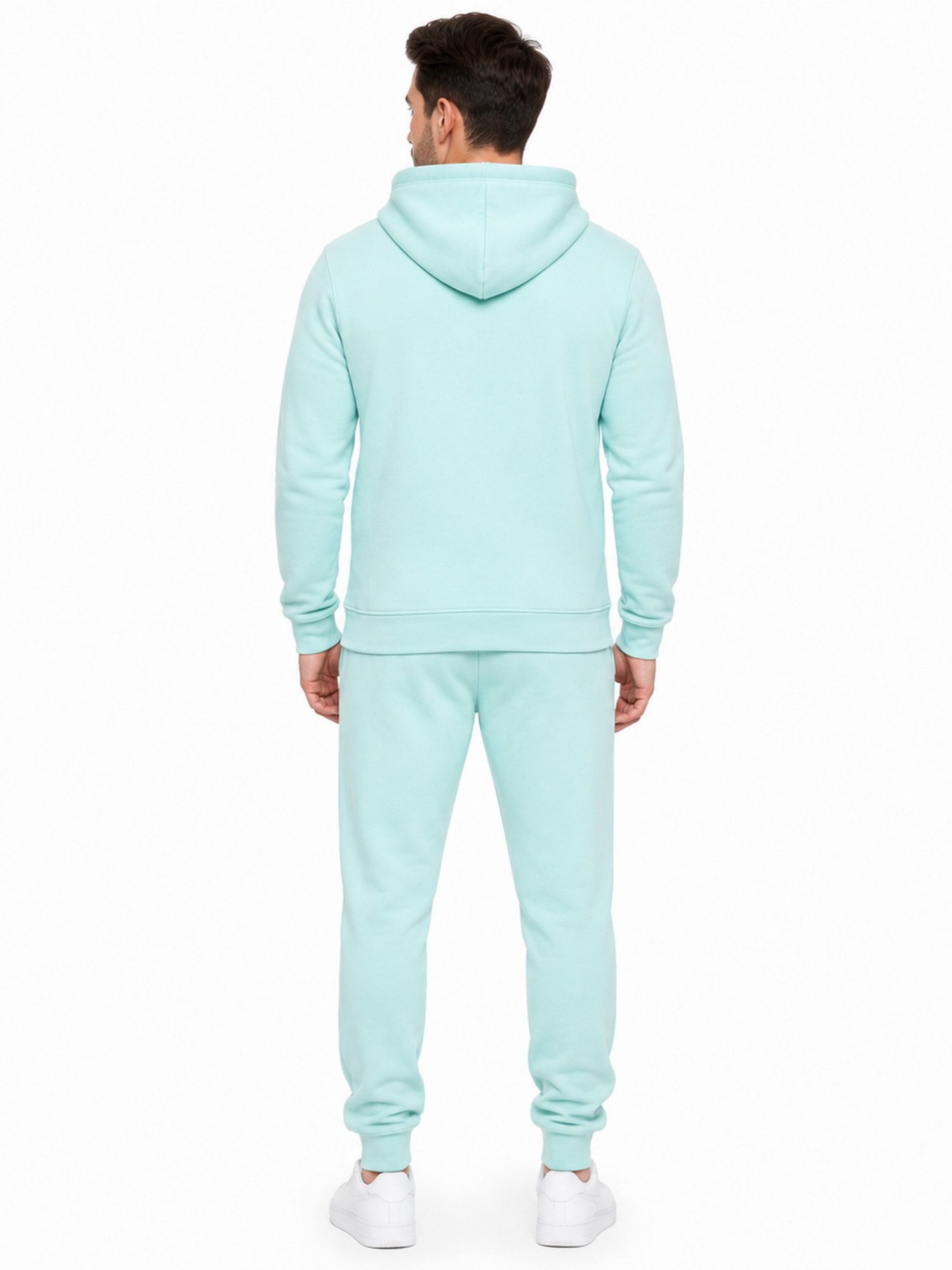 L.gonline Freizeitanzug Herren Jogginganzug einfarbig 100% BW 586 Mint Grün 3XL (Kapuzenjacke mit Reißverschluss, Hose, 2-tlg), Fitness Freizeit Casual – Bild 5 von 5