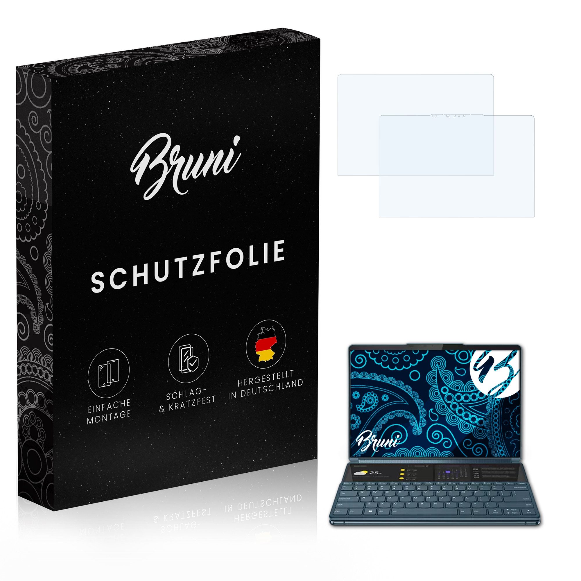 Bruni Schutzfolie für Lenovo Yoga Book 9i - Gen 8 13 inch, (2er Set), praktisch unsichtbar