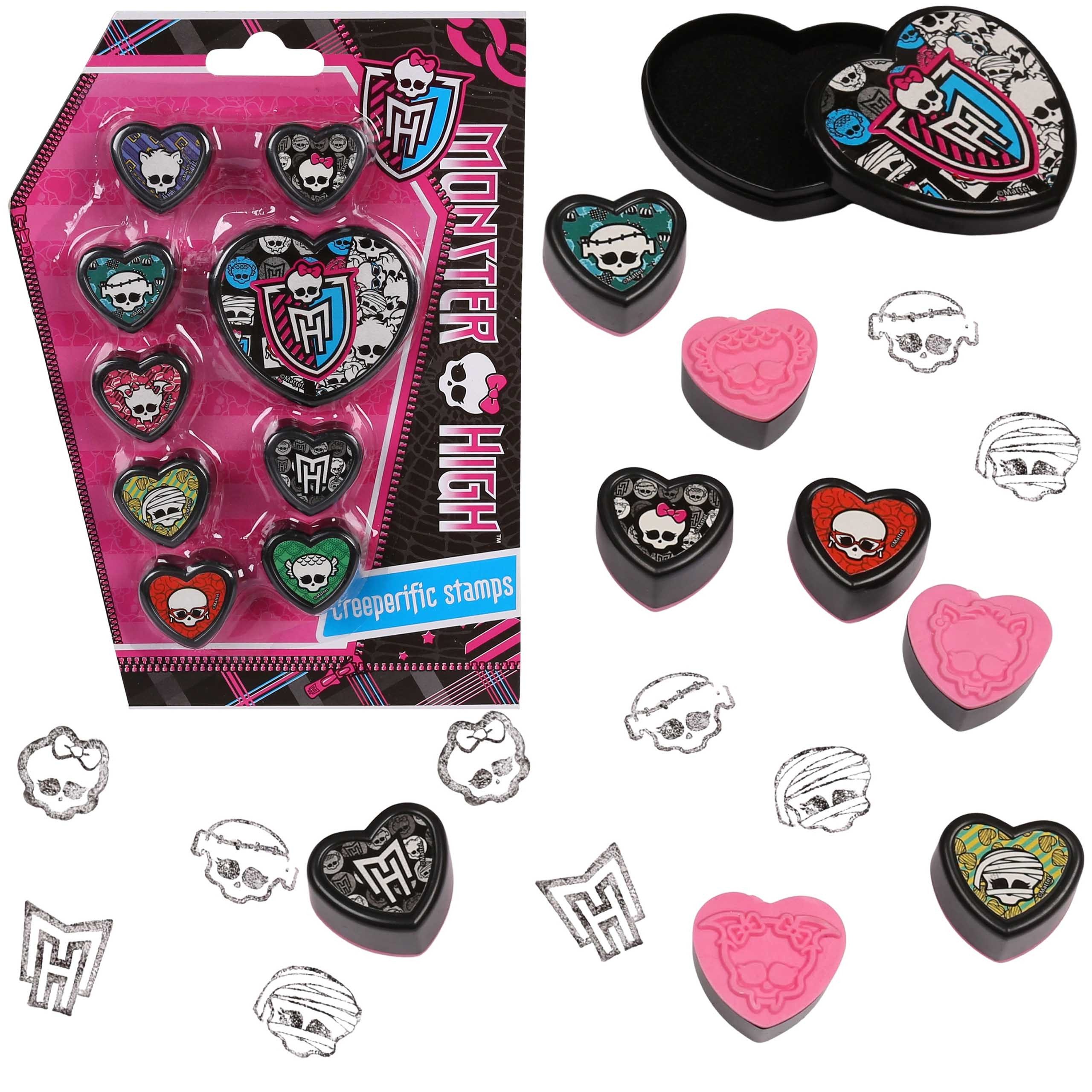 Sarcia.eu Stickerbuch Monster High Stempel zum Verzieren, SET 8 Stück + Stempelfarbe 3+
