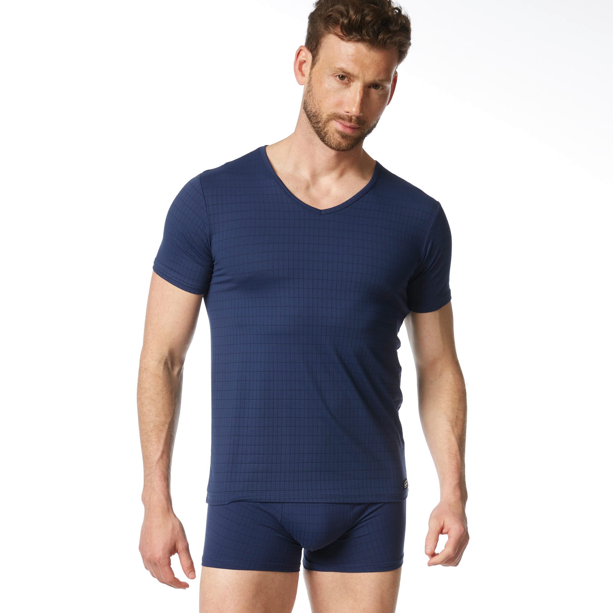 Bruno Banani V-Shirt CHECK LINE 2.0 Pique Optik, Kurzarm, V-Neck, Cotton-Mi günstig online kaufen