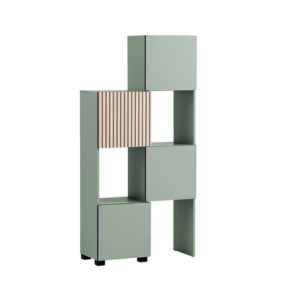 Lomadox Garderobenschrank ALTAMURA-80 Schiebe Schrank Regalschrank modern in grün mit Eiche Natur