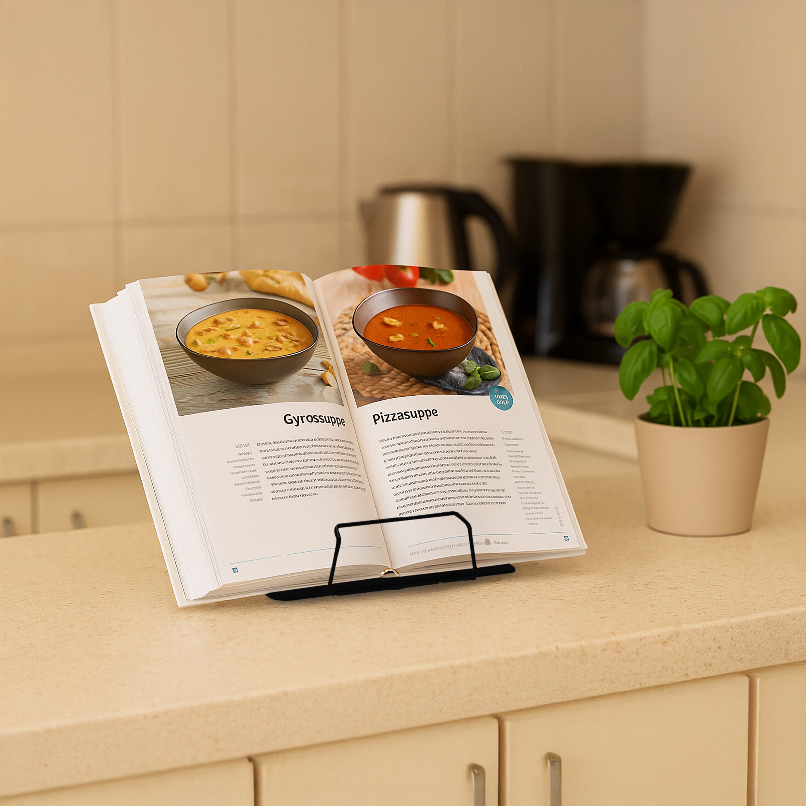 relaxdays Kochbuchhalter Buchständer 2er Set höhenverstellbar, schwarz