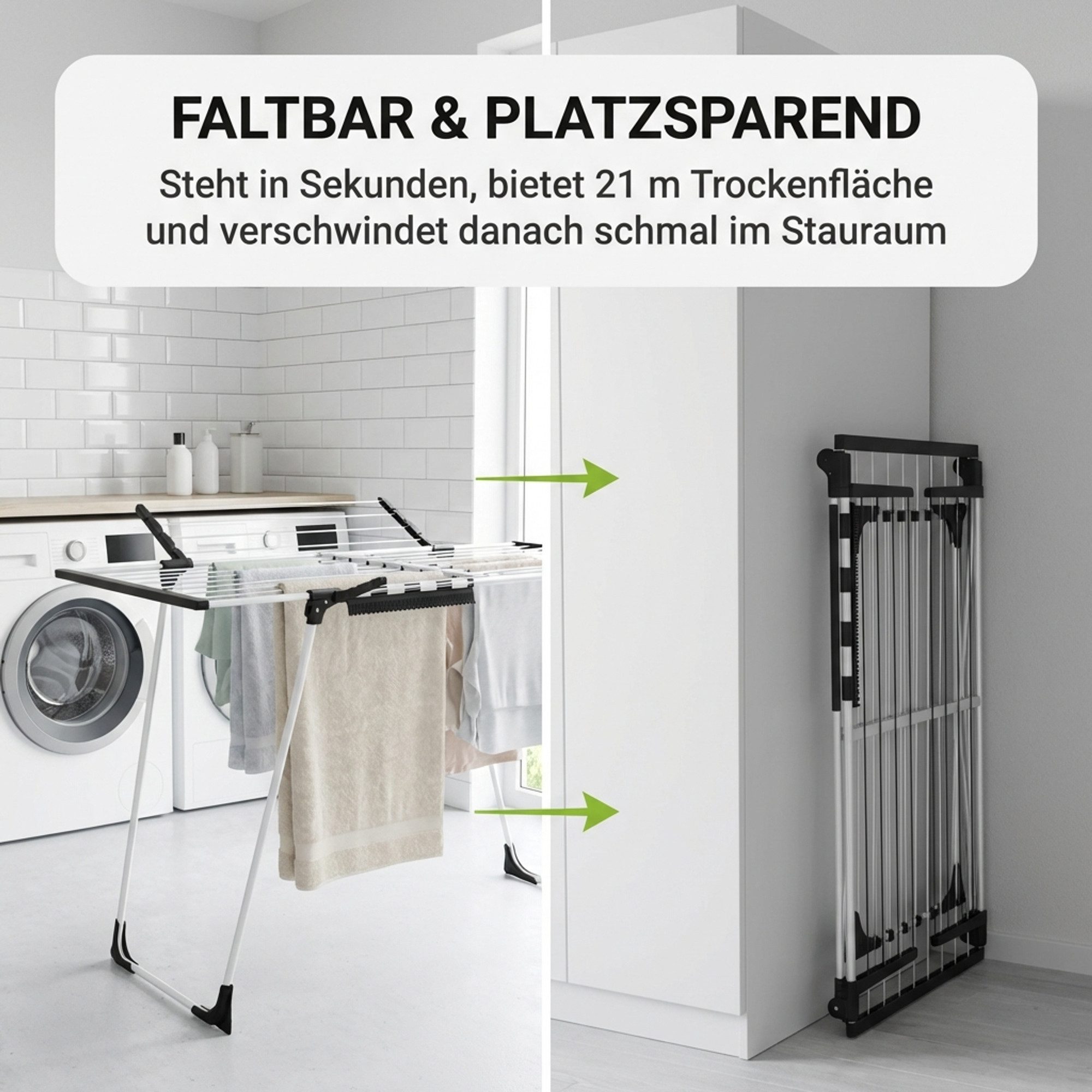 Gardissimo Wäscheständer Extend ausziehbar klappbar mit Rollen Wäschetrockner, 21 m Trockenfläche / ausziehbar / klappbar / mit Rollen – Bild 5 von 5