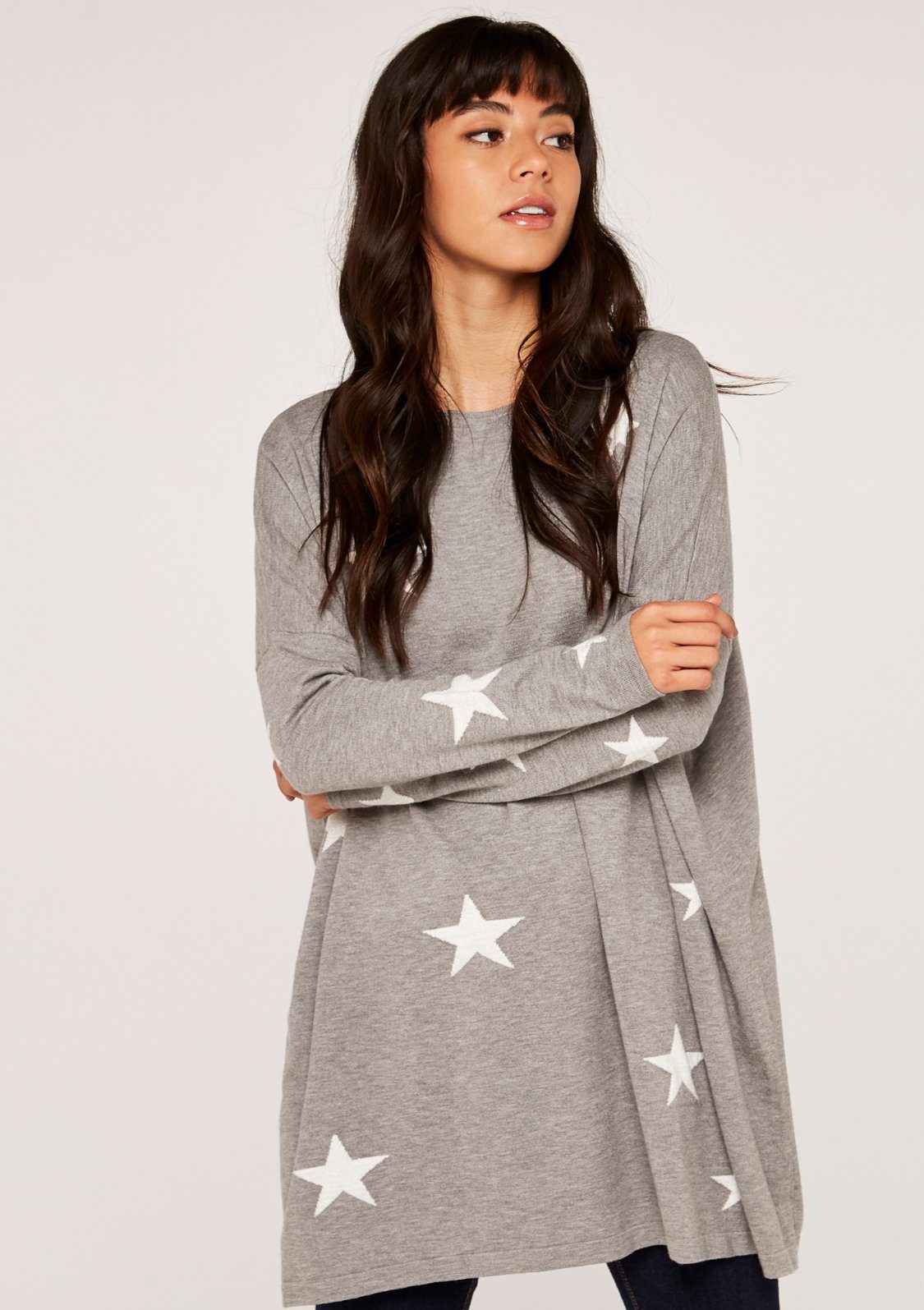 Apricot Longpullover mit Sternen-Print Jumper (1-tlg) Oversized Star Lurex