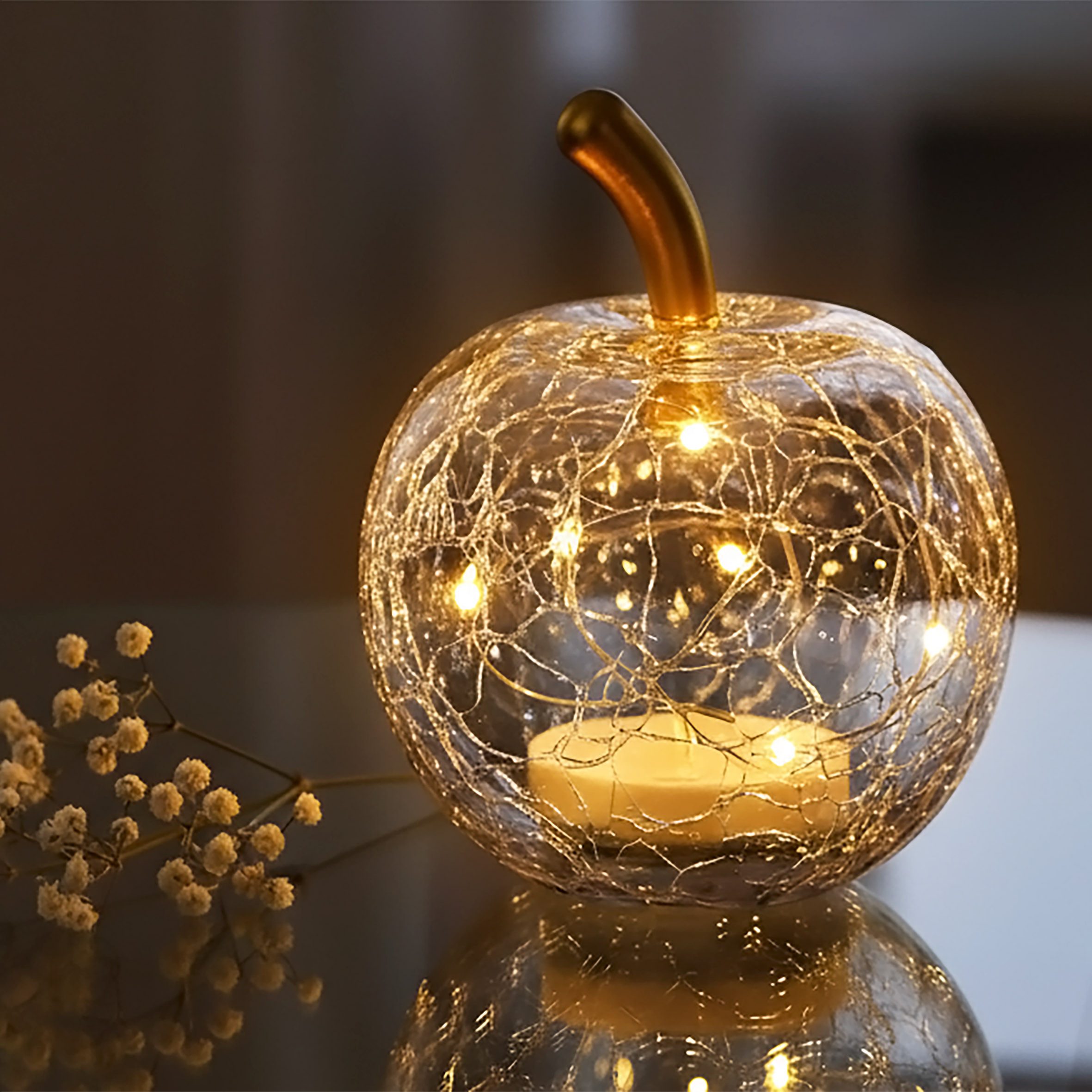 Spetebo LED Dekoobjekt, Ein-/Ausschalter, Timer, LED fest verbaut, warm weiß, Deko Frucht aus Crackle Glas beleuchtet Batterie betrieben