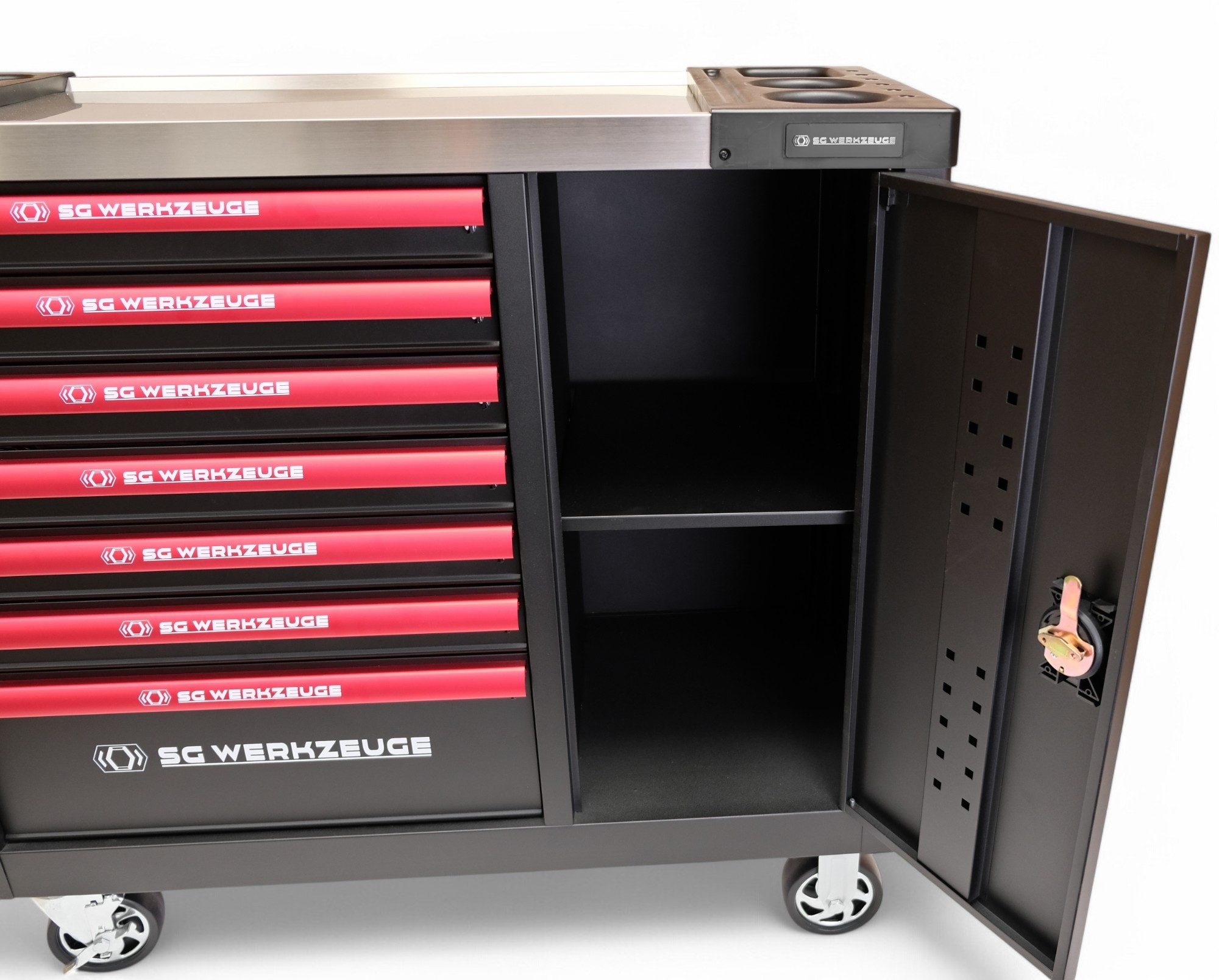 DeTec. Werkstattwagen XXL befüllt mit Werkzeug, 7 Schubladen gefüllt, KFZ Werkzeugwagen, 390-tlg. Werkzeugset, KFZ Werkzeugkasten bestückt mit Carbon Optik Einlegern